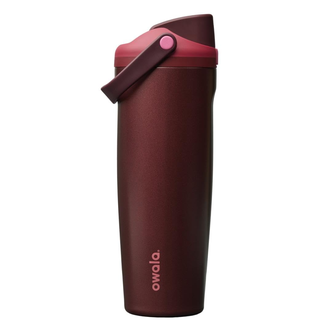 Owala FreeSip Sway Insulated Stainless Steel Water Bottle with Two-Way Spout, Built-In Straw and Bucket Handle, Made for Travel, School, and Sports, 30oz, BPA Free, Leak Proof, Pink Angel Food Cake