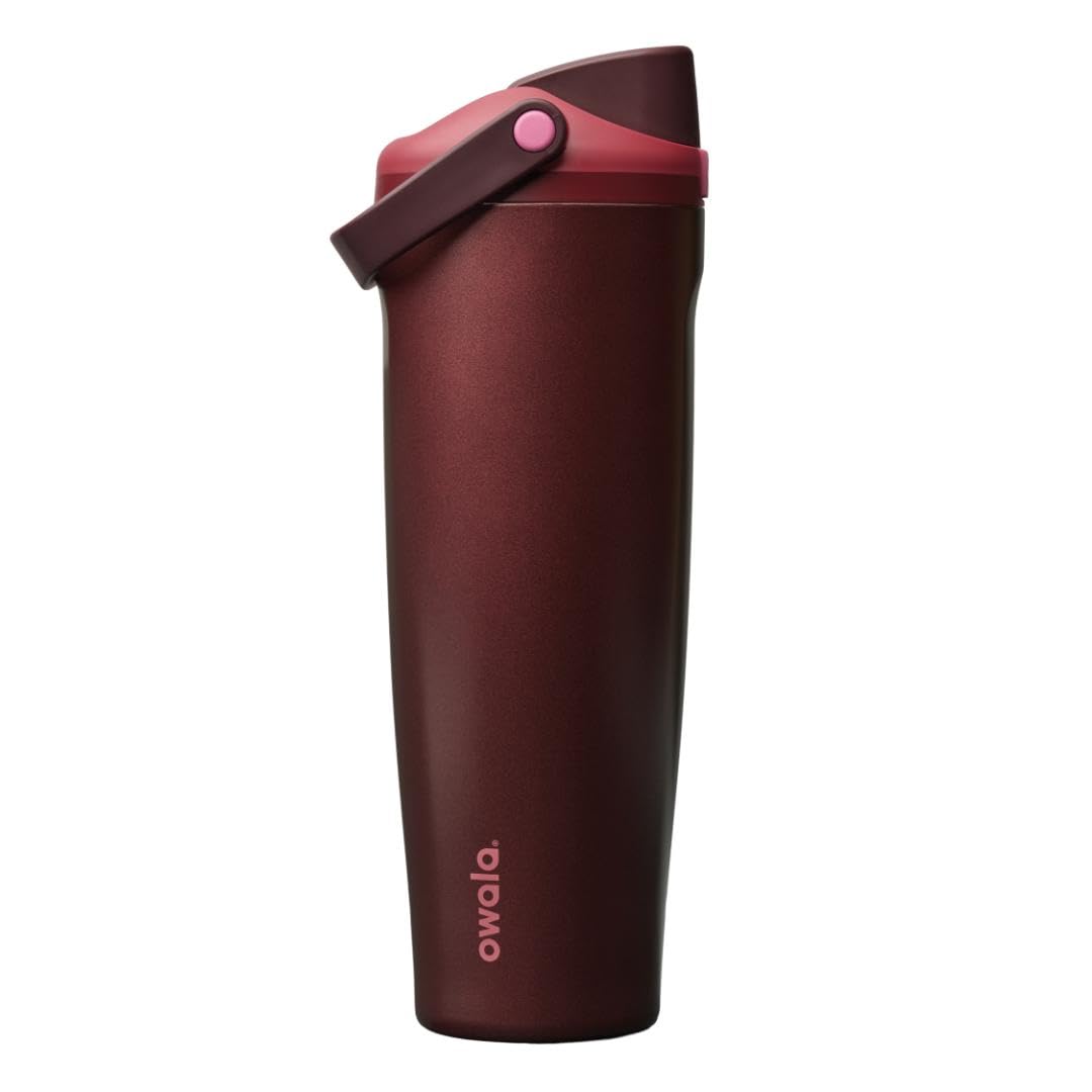 Owala FreeSip Sway Insulated Stainless Steel Water Bottle with Two-Way Spout, Built-In Straw and Bucket Handle, Made for Travel, School, and Sports, 30oz, BPA Free, Leak Proof, Pink Angel Food Cake