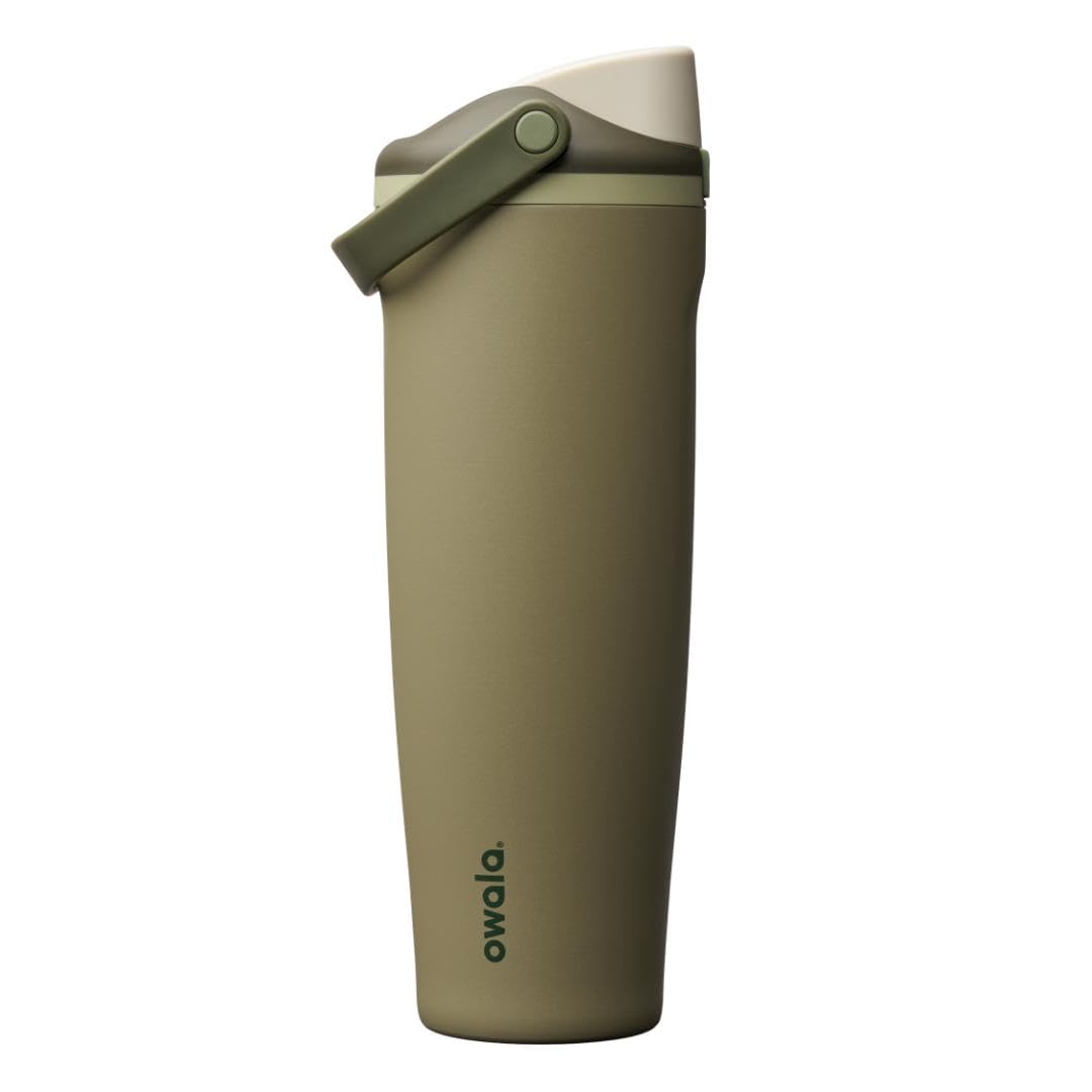 Owala FreeSip Sway Insulated Stainless Steel Water Bottle with Two-Way Spout, Built-In Straw and Bucket Handle, Made for Travel, School, and Sports, 30oz, BPA Free, Leak Proof, Pink Angel Food Cake