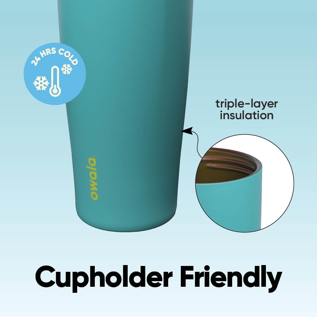 Owala FreeSip Sway Insulated Stainless Steel Water Bottle with Two-Way Spout, Built-In Straw and Bucket Handle, Made for Travel, School, and Sports, 30oz, BPA Free, Leak Proof, Pink Angel Food Cake