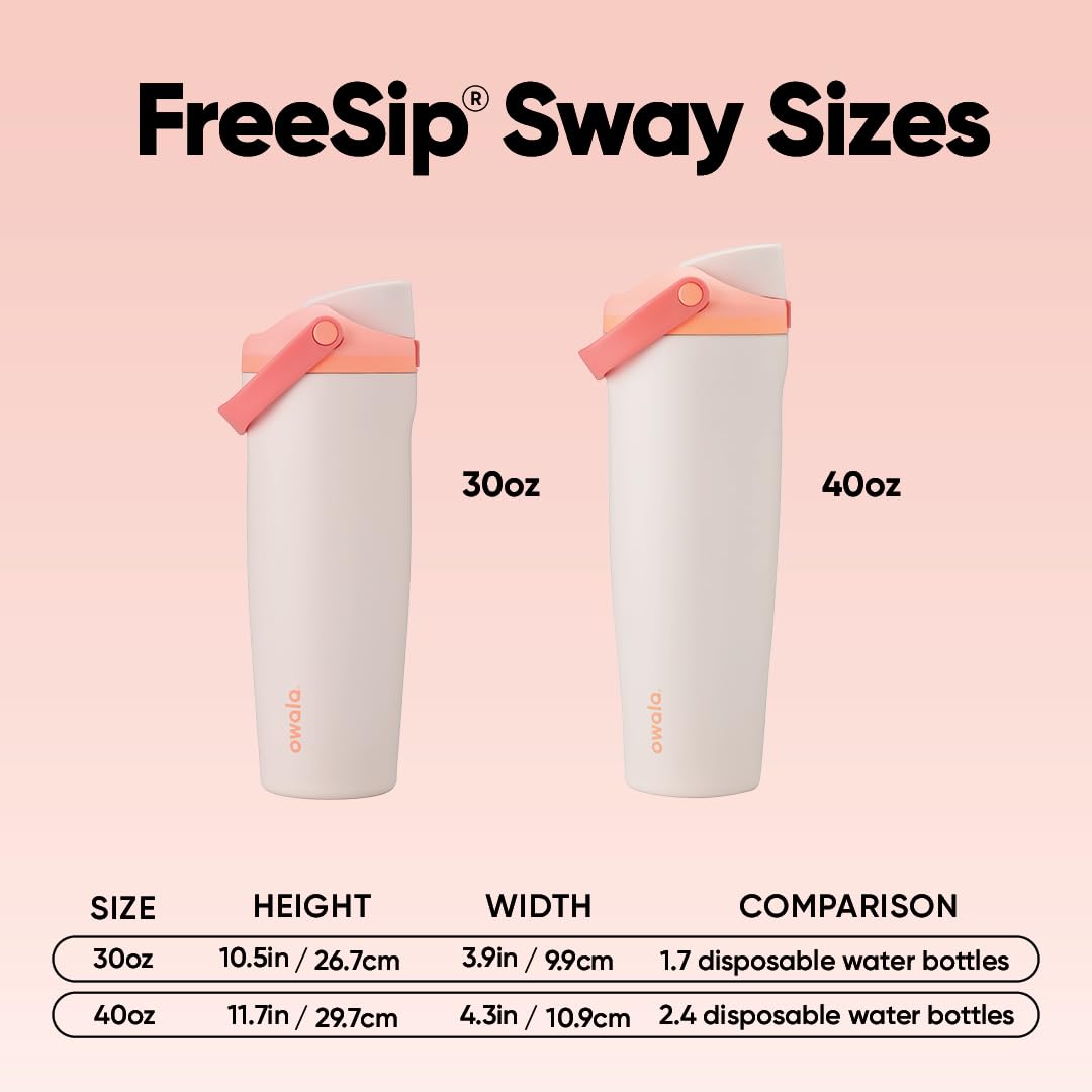 Owala FreeSip Sway Insulated Stainless Steel Water Bottle with Two-Way Spout, Built-In Straw and Bucket Handle, Made for Travel, School, and Sports, 30oz, BPA Free, Leak Proof, Pink Angel Food Cake