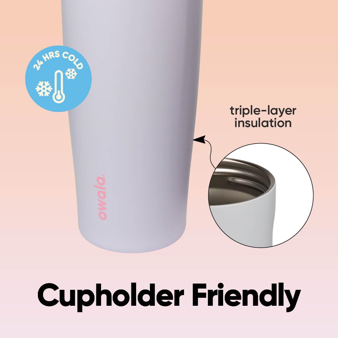 Owala FreeSip Sway Insulated Stainless Steel Water Bottle with Two-Way Spout, Built-In Straw and Bucket Handle, Made for Travel, School, and Sports, 30oz, BPA Free, Leak Proof, Pink Angel Food Cake