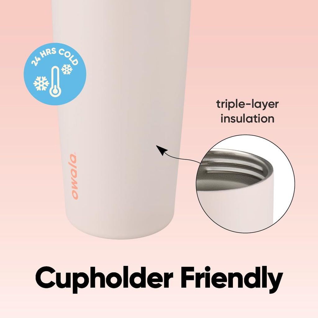 Owala FreeSip Sway Insulated Stainless Steel Water Bottle with Two-Way Spout, Built-In Straw and Bucket Handle, Made for Travel, School, and Sports, 30oz, BPA Free, Leak Proof, Pink Angel Food Cake