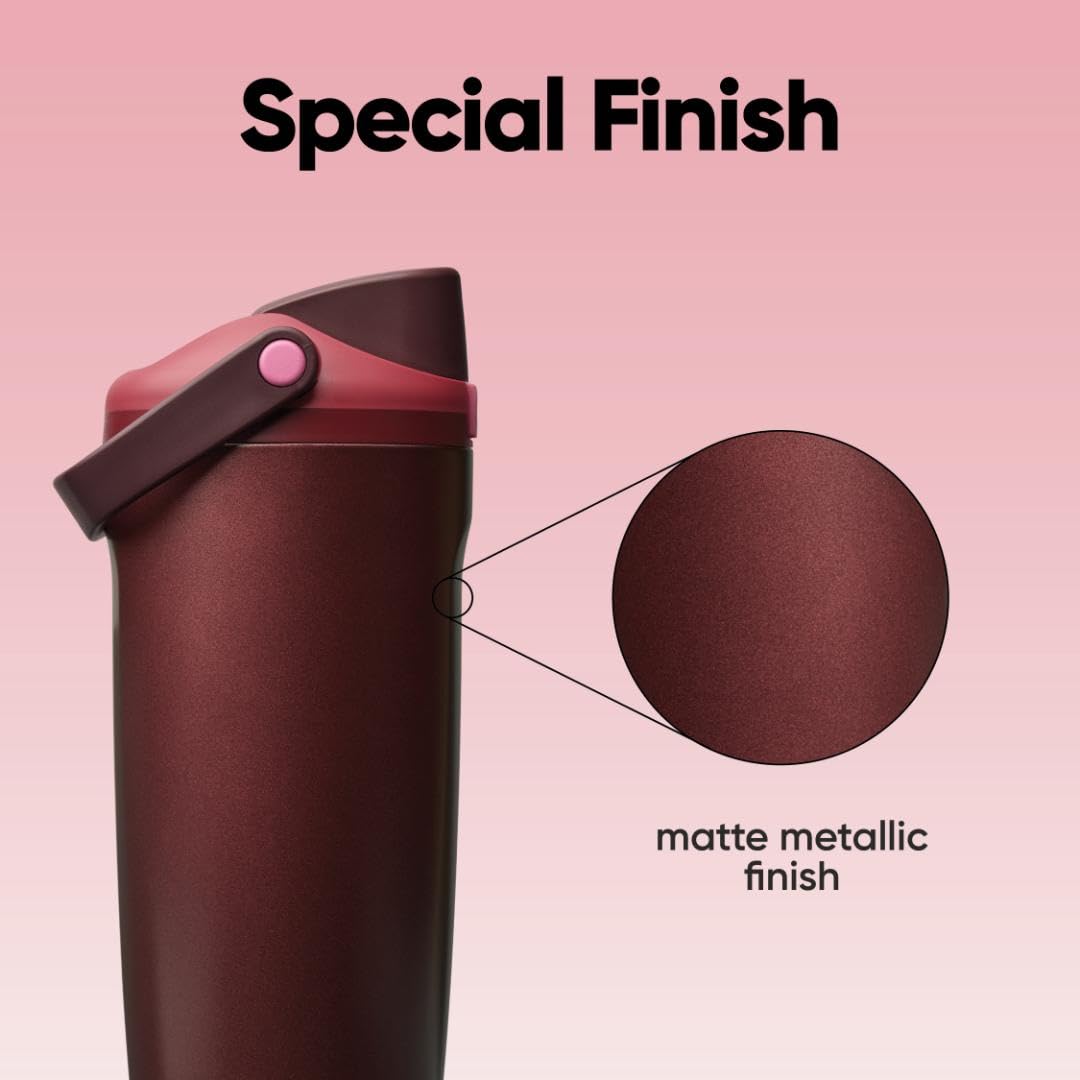 Owala FreeSip Sway Insulated Stainless Steel Water Bottle with Two-Way Spout, Built-In Straw and Bucket Handle, Made for Travel, School, and Sports, 30oz, BPA Free, Leak Proof, Pink Angel Food Cake