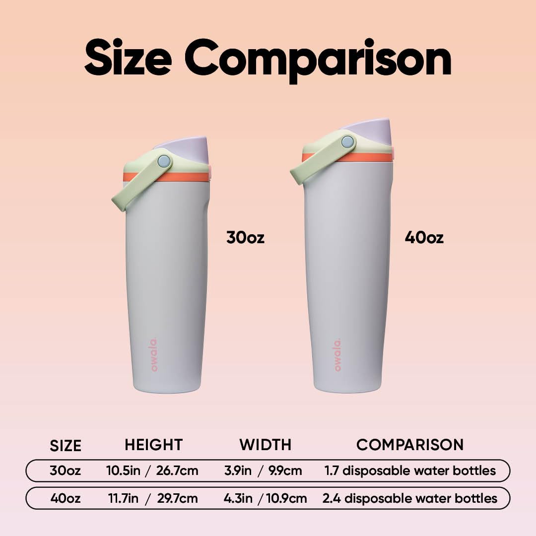 Owala FreeSip Sway Insulated Stainless Steel Water Bottle with Two-Way Spout, Built-In Straw and Bucket Handle, Made for Travel, School, and Sports, 30oz, BPA Free, Leak Proof, Pink Angel Food Cake