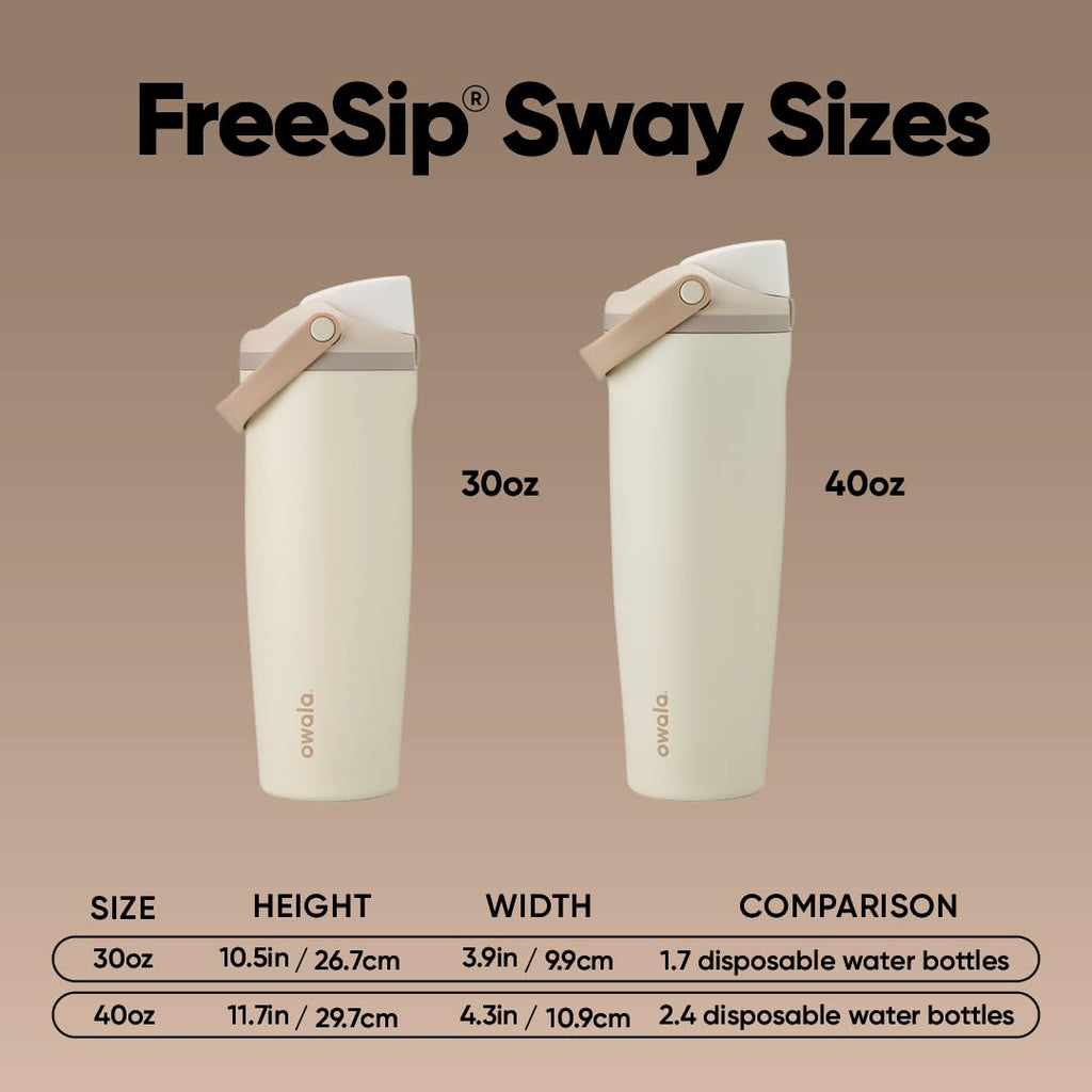 Owala FreeSip Sway Insulated Stainless Steel Water Bottle with Two-Way Spout, Built-In Straw and Bucket Handle, Made for Travel, School, and Sports, 30oz, BPA Free, Leak Proof, Pink Angel Food Cake