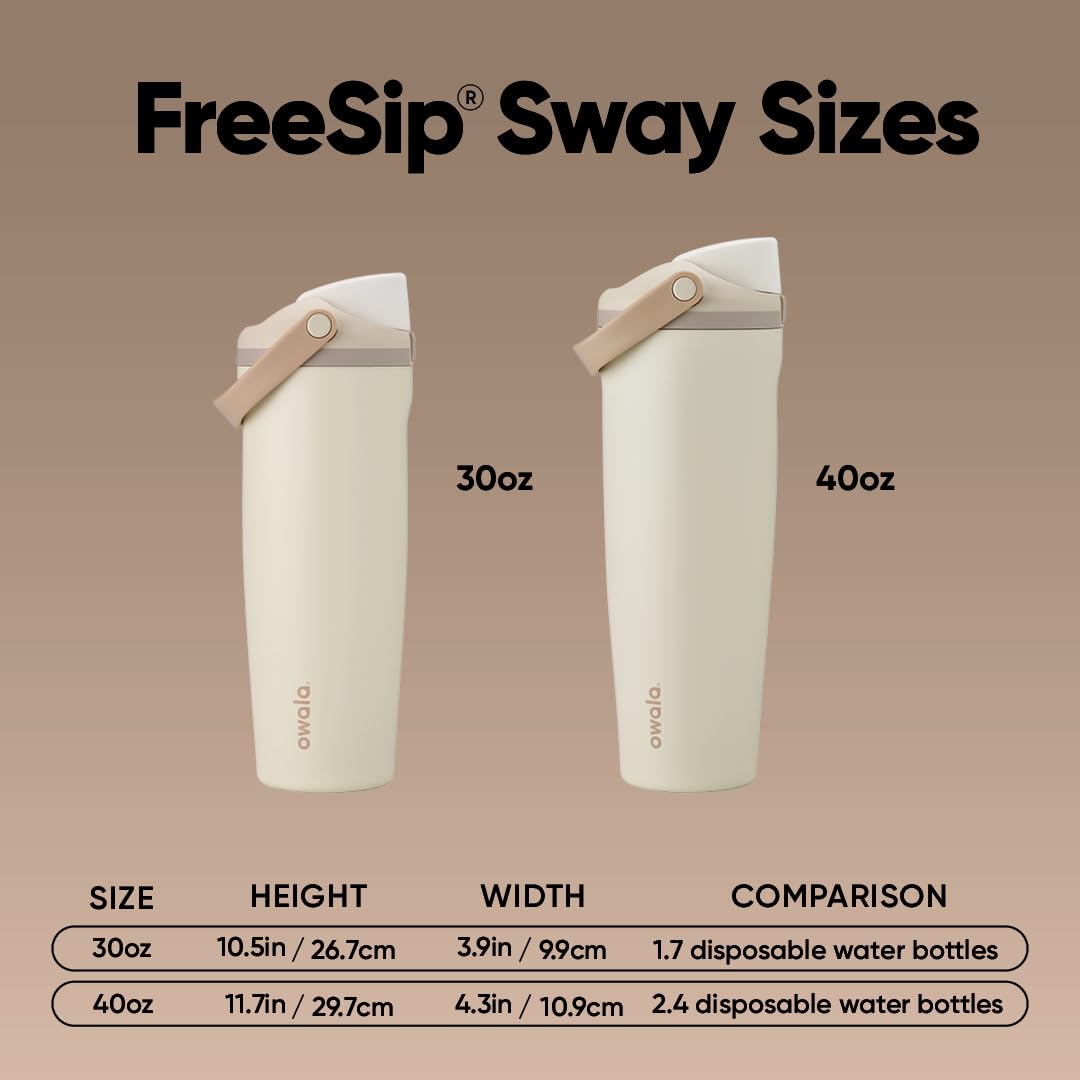 Owala FreeSip Sway Insulated Stainless Steel Water Bottle with Two-Way Spout, Built-In Straw and Bucket Handle, Made for Travel, School, and Sports, 30oz, BPA Free, Leak Proof, Pink Angel Food Cake