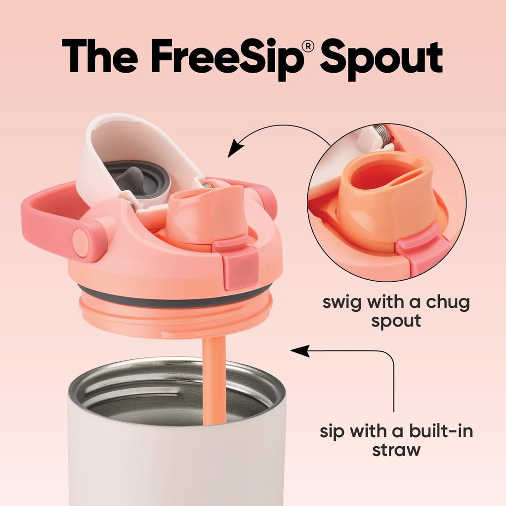 Owala FreeSip Sway Insulated Stainless Steel Water Bottle with Two-Way Spout, Built-In Straw and Bucket Handle, Made for Travel, School, and Sports, 30oz, BPA Free, Leak Proof, Pink Angel Food Cake