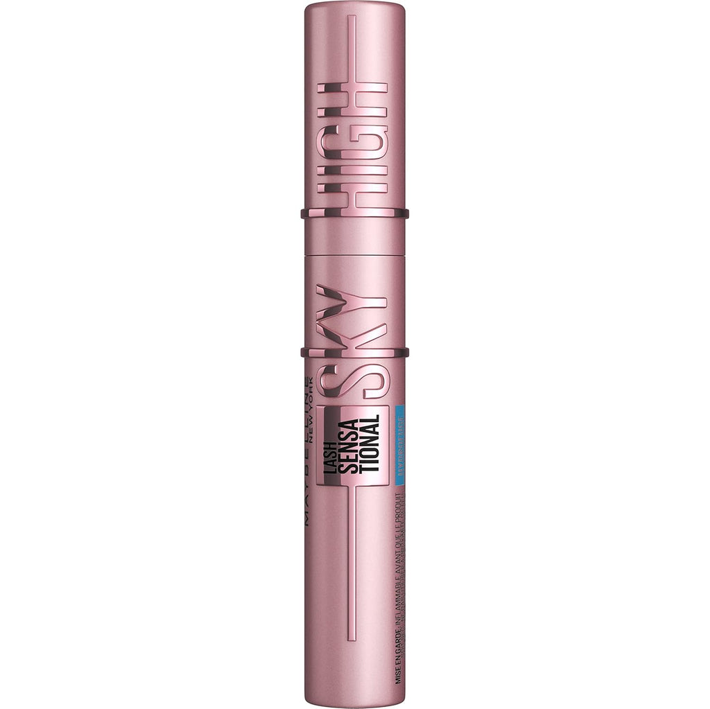 Maybelline Lash Sensational Sky High - Máscara de pestañas lavable, maquillaje, voluminizadora, alargadora, definidora, rizador, fórmula acumulable, negro más negro, 1 unidad