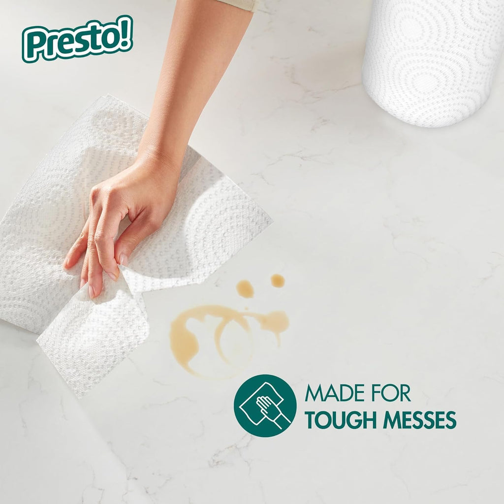 Marca Amazon - Presto! Toallas de papel Flex-a-Size, rollo enorme de 158 hojas, 12 rollos (2 paquetes de 6), equivalente a 38 rollos regulares, blanco