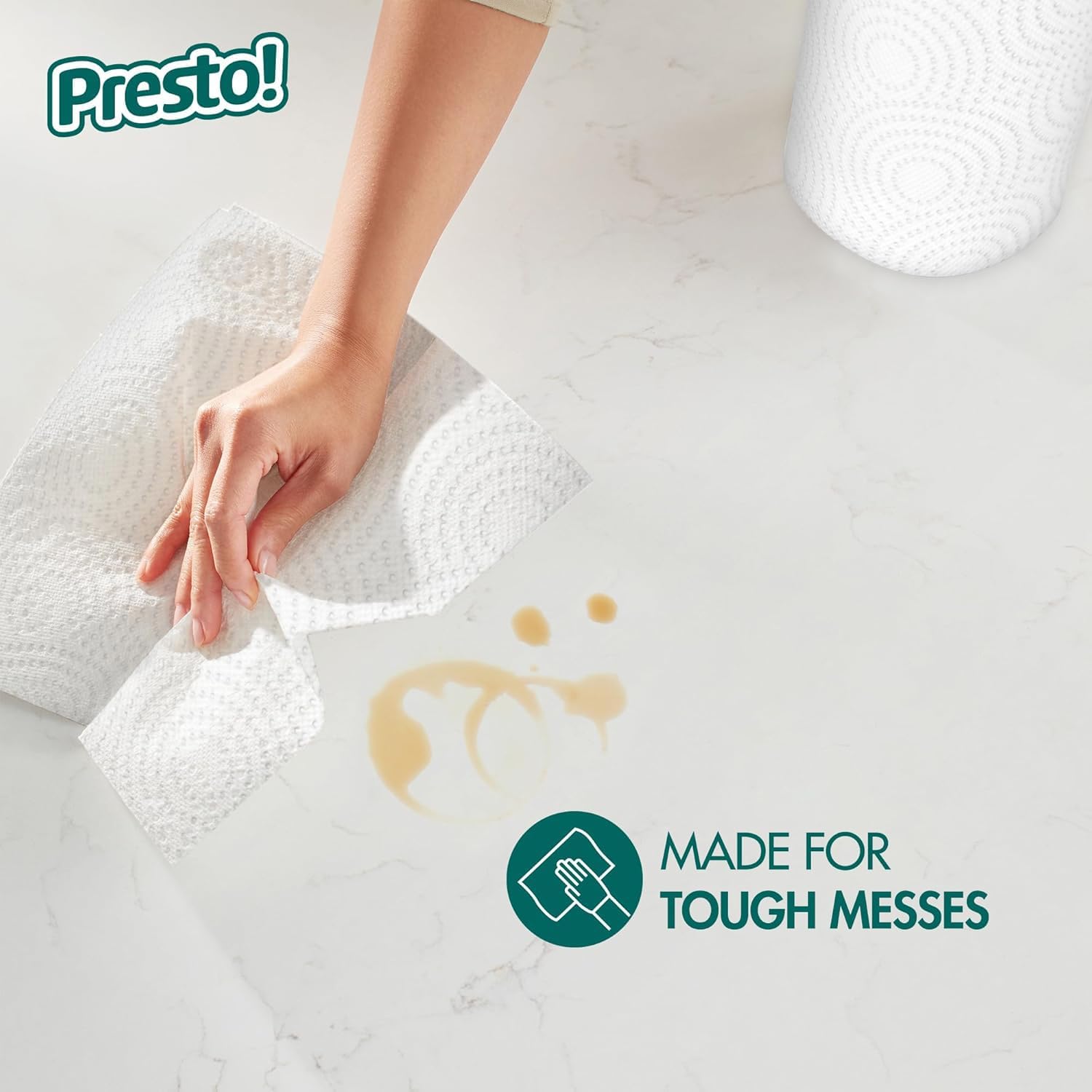 Marca Amazon - Presto! Toallas de papel Flex-a-Size, rollo enorme de 158 hojas, 12 rollos (2 paquetes de 6), equivalente a 38 rollos regulares, blanco