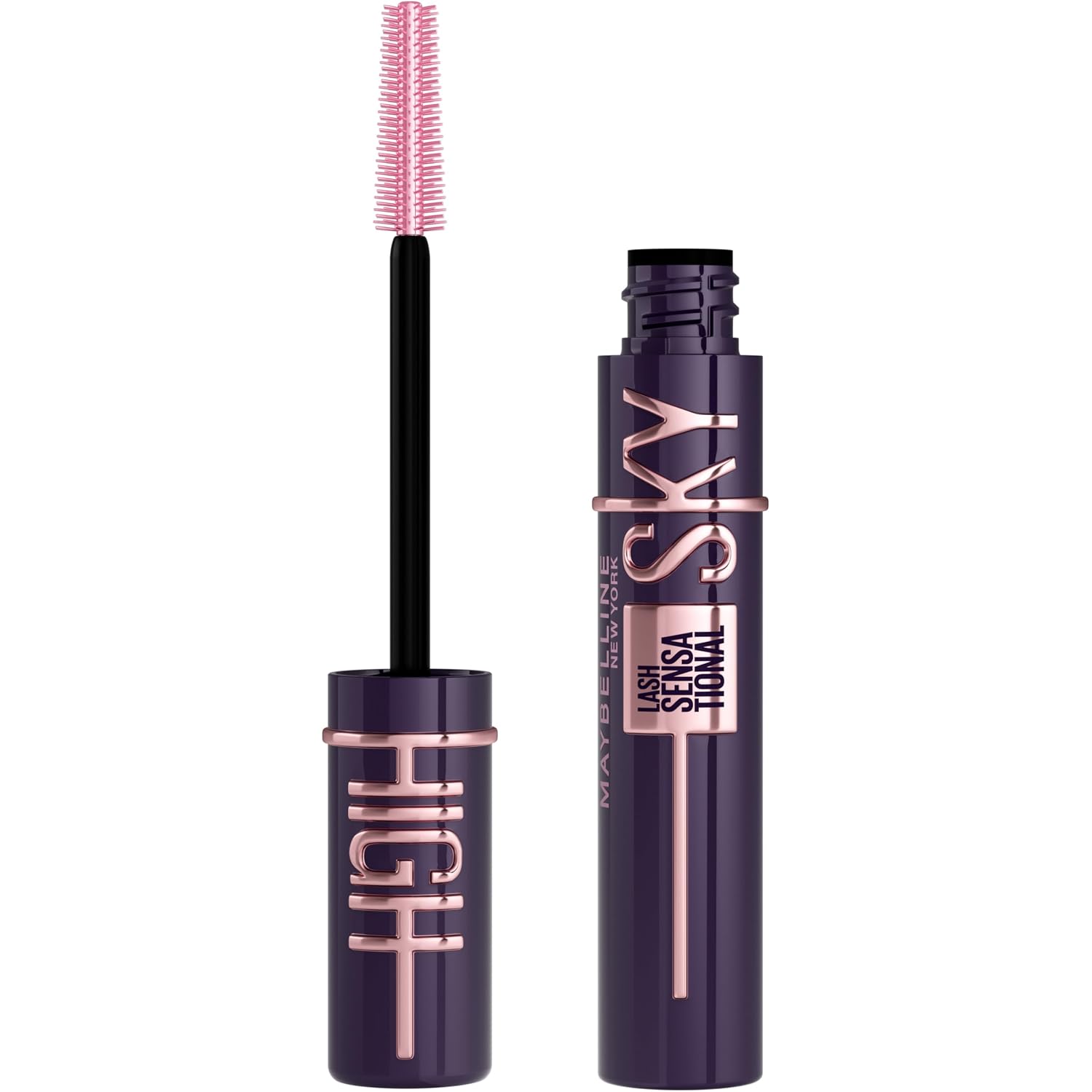 Maybelline Lash Sensational Sky High - Máscara de pestañas lavable, maquillaje, voluminizadora, alargadora, definidora, rizador, fórmula acumulable, negro más negro, 1 unidad