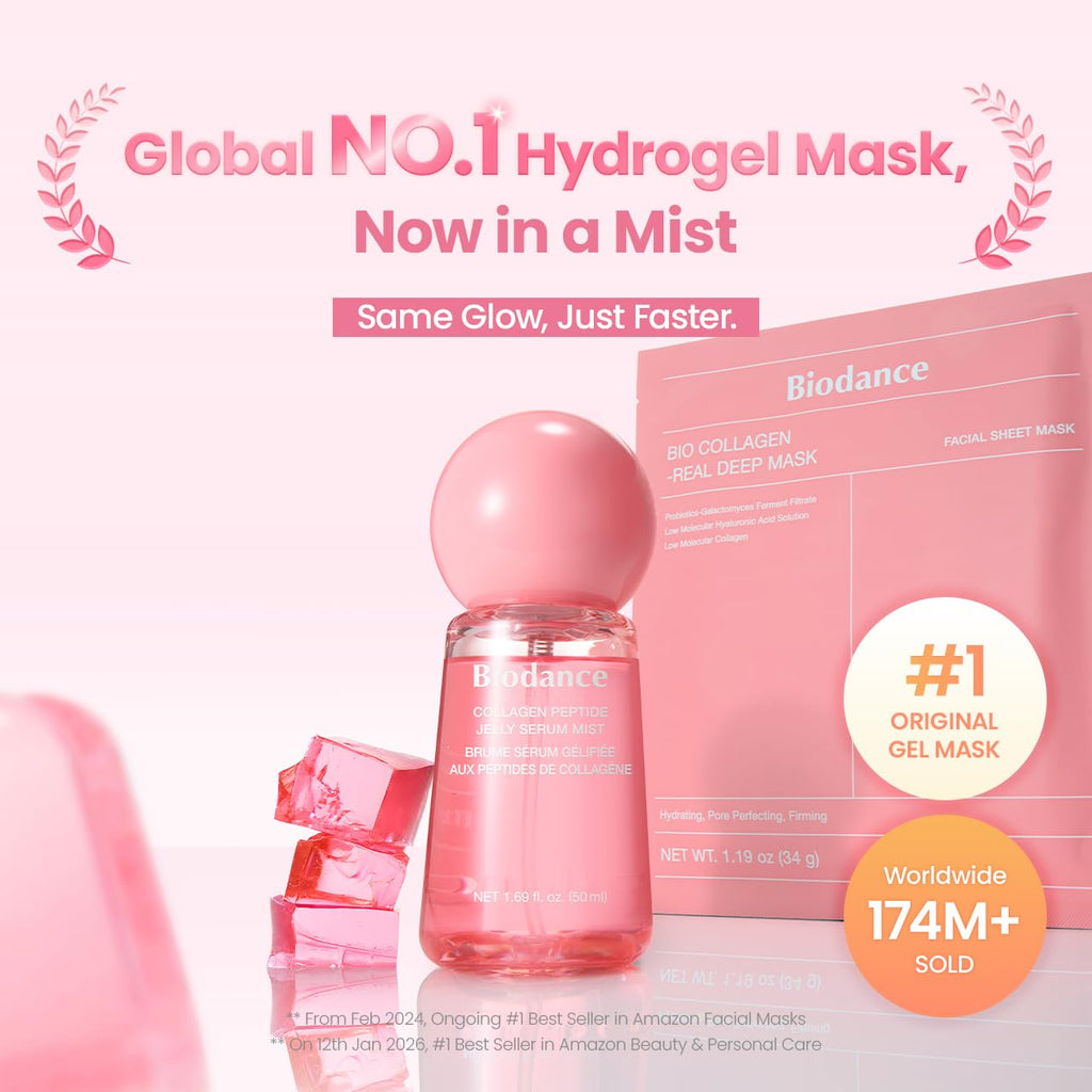 BIODANCE Spray facial hidratante de péptidos de colágeno, spray facial antienvejecimiento, hidrogel pulverizable, artículos esenciales de viaje y regalos de cuidado personal para mujeres, cuidado de la piel coreano | 1.69 onzas líquidas