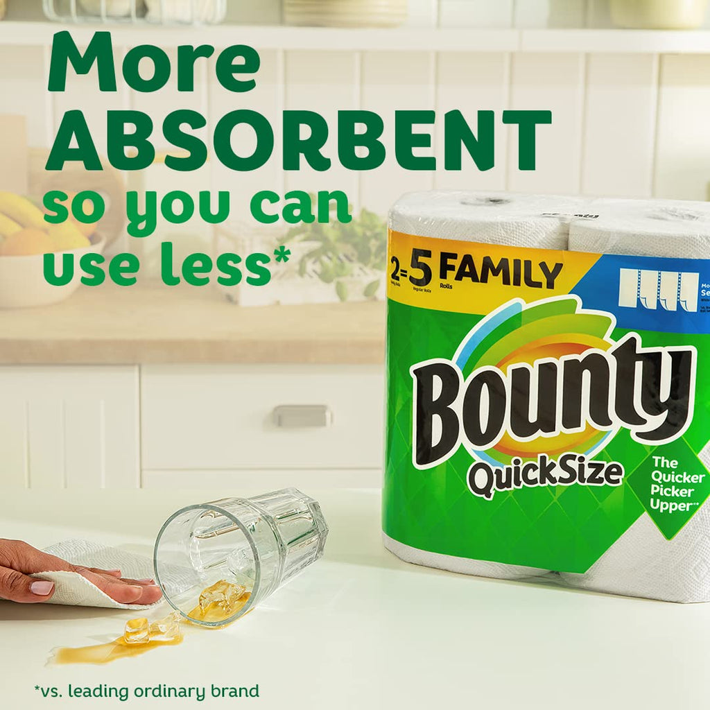 Bounty Quick-Size - Toallas de papel, paquete familiar de 8 rollos triples = 27 rollos regulares, color blanco