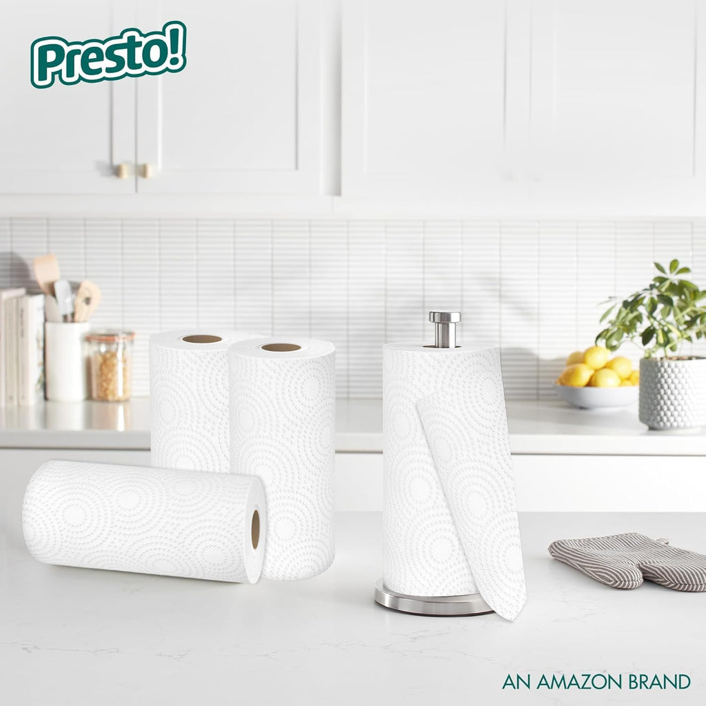 Marca Amazon - Presto! Toallas de papel Flex-a-Size, rollo enorme de 158 hojas, 12 rollos (2 paquetes de 6), equivalente a 38 rollos regulares, blanco