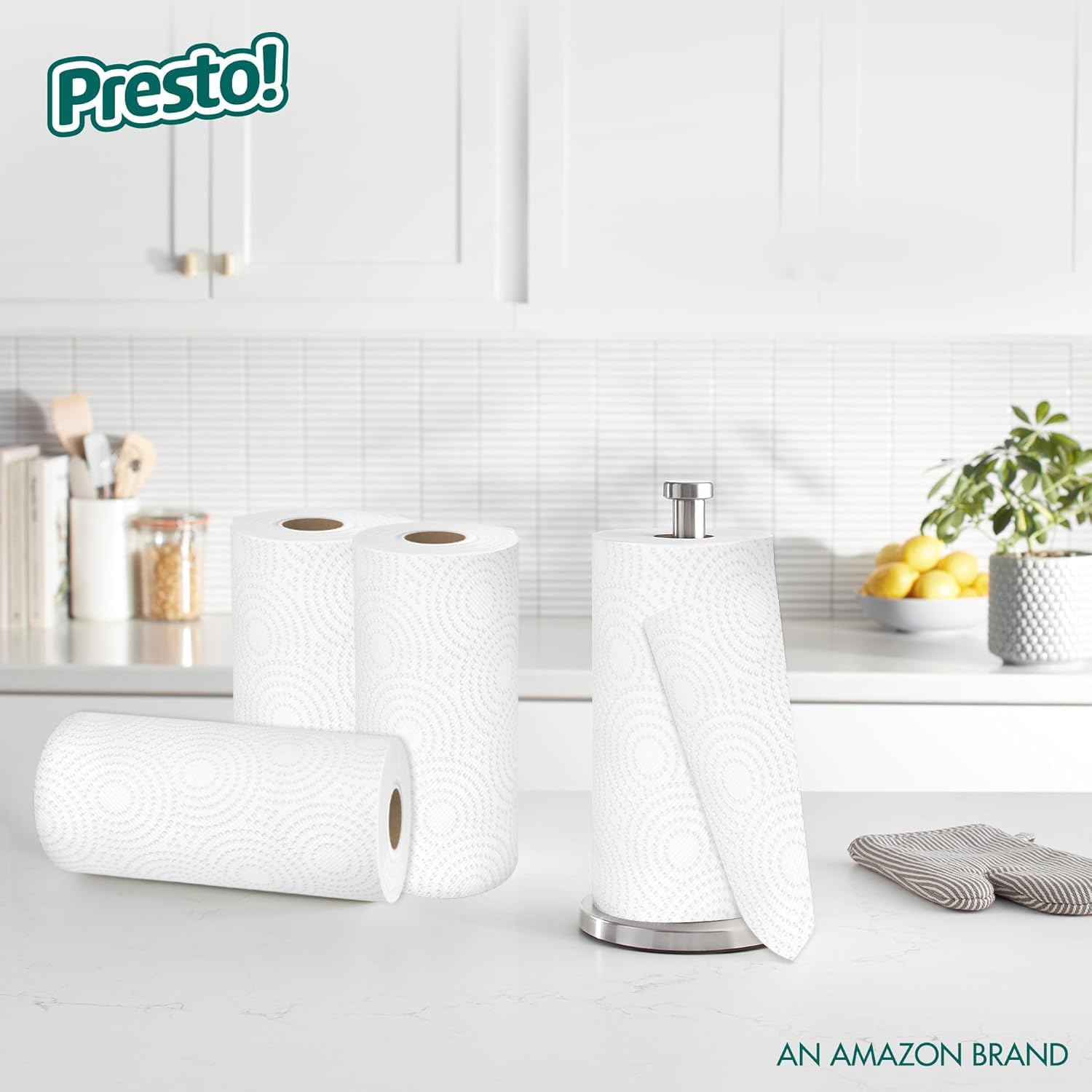 Marca Amazon - Presto! Toallas de papel Flex-a-Size, rollo enorme de 158 hojas, 12 rollos (2 paquetes de 6), equivalente a 38 rollos regulares, blanco