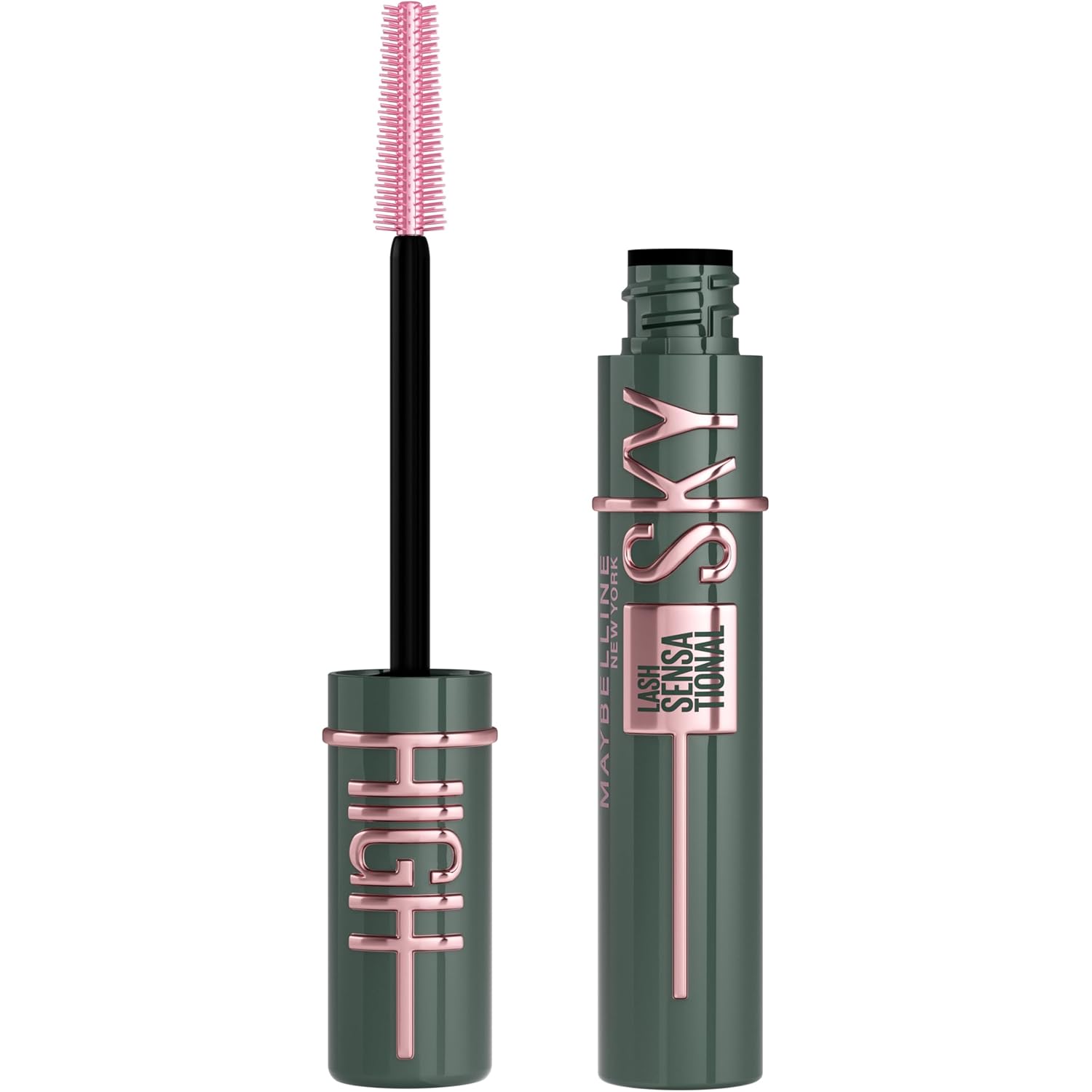 Maybelline Lash Sensational Sky High - Máscara de pestañas lavable, maquillaje, voluminizadora, alargadora, definidora, rizador, fórmula acumulable, negro más negro, 1 unidad