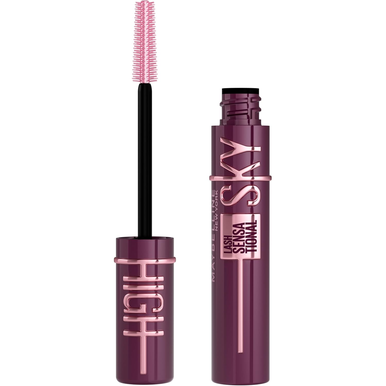 Maybelline Lash Sensational Sky High - Máscara de pestañas lavable, maquillaje, voluminizadora, alargadora, definidora, rizador, fórmula acumulable, negro más negro, 1 unidad