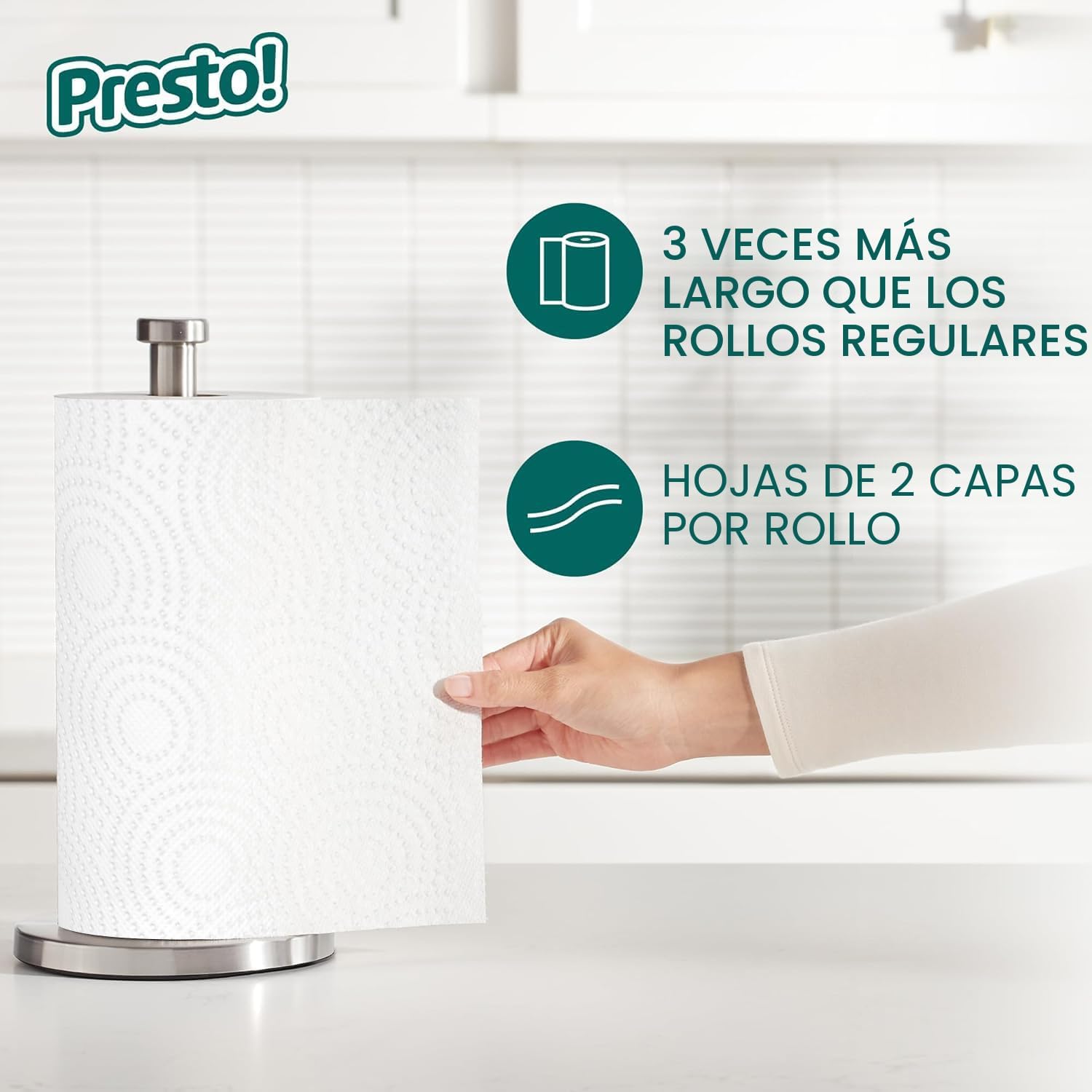 Marca Amazon - Presto! Toallas de papel Flex-a-Size, rollo enorme de 158 hojas, 12 rollos (2 paquetes de 6), equivalente a 38 rollos regulares, blanco