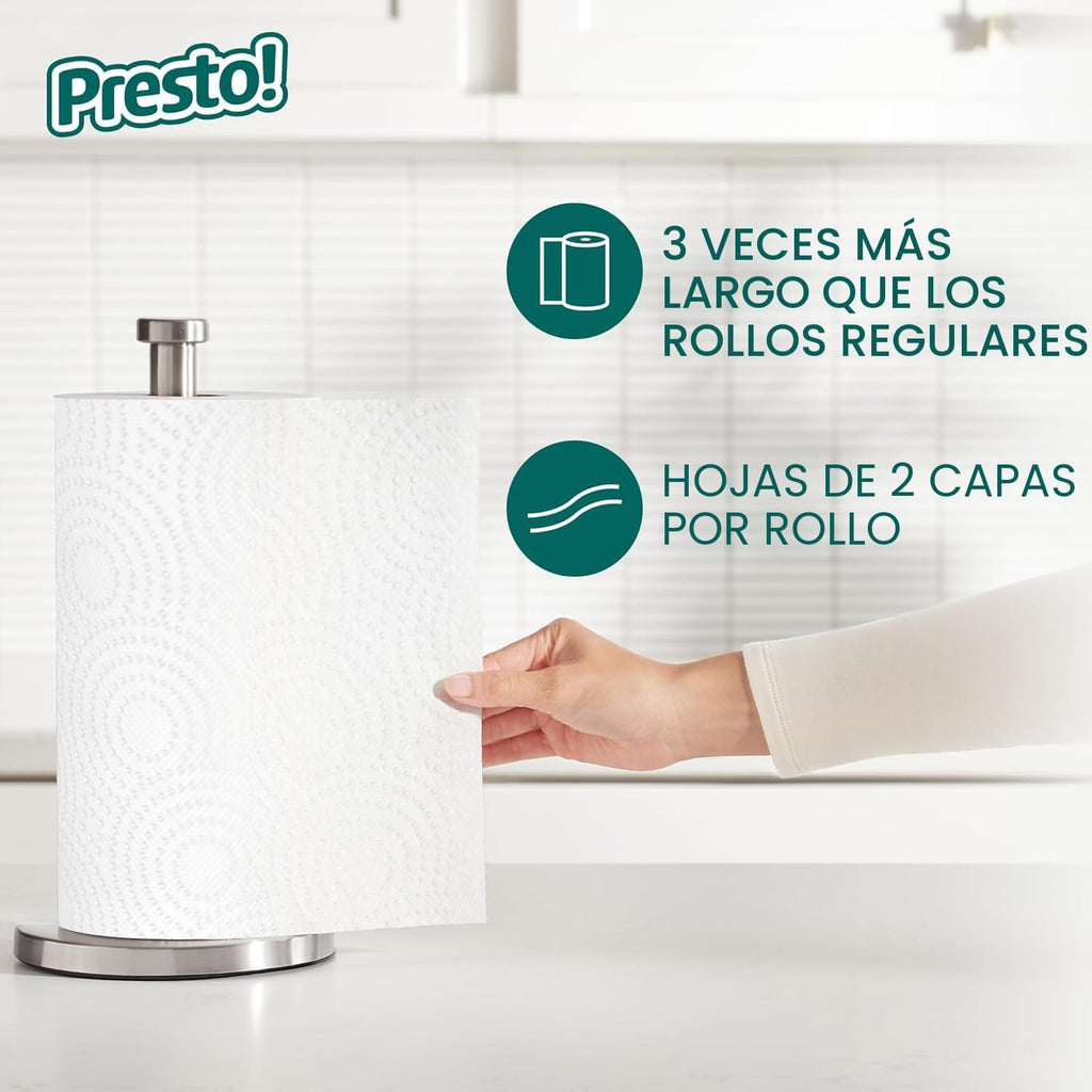 Marca Amazon - Presto! Toallas de papel Flex-a-Size, rollo enorme de 158 hojas, 12 rollos (2 paquetes de 6), equivalente a 38 rollos regulares, blanco