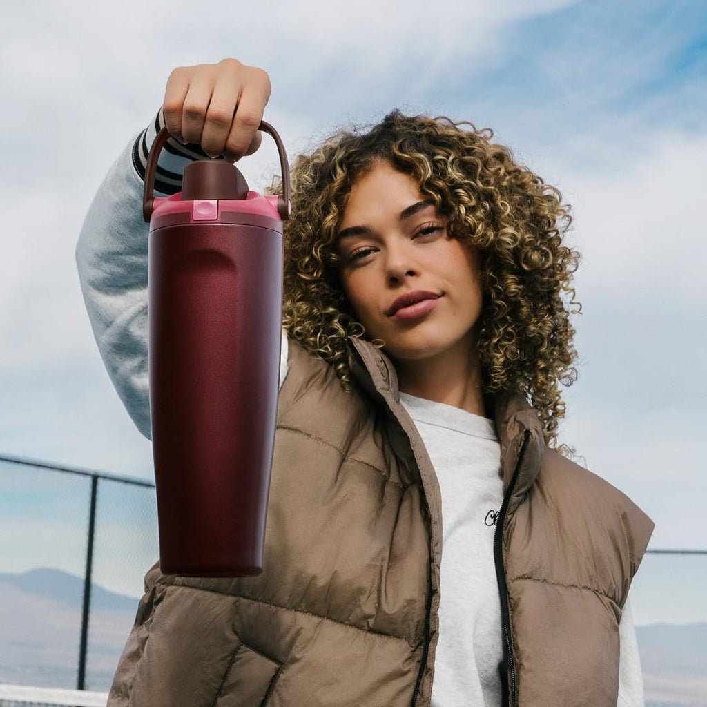 Owala FreeSip Sway Insulated Stainless Steel Water Bottle with Two-Way Spout, Built-In Straw and Bucket Handle, Made for Travel, School, and Sports, 30oz, BPA Free, Leak Proof, Pink Angel Food Cake