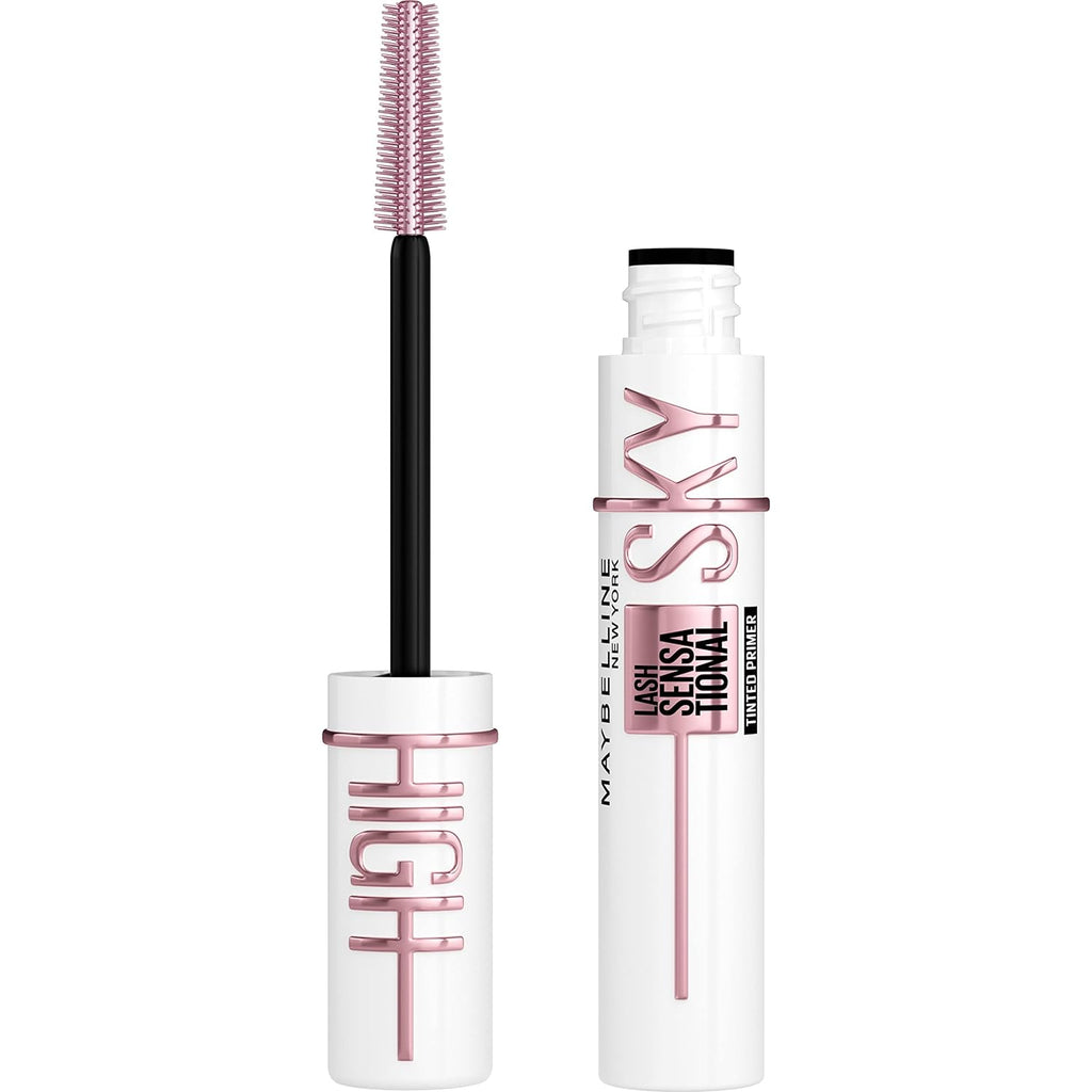 Maybelline Lash Sensational Sky High - Máscara de pestañas lavable, maquillaje, voluminizadora, alargadora, definidora, rizador, fórmula acumulable, negro más negro, 1 unidad