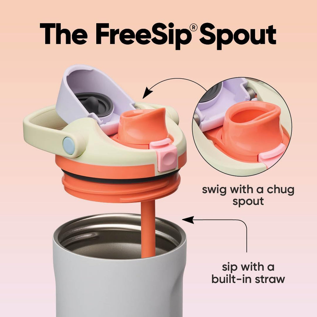 Owala FreeSip Sway Insulated Stainless Steel Water Bottle with Two-Way Spout, Built-In Straw and Bucket Handle, Made for Travel, School, and Sports, 30oz, BPA Free, Leak Proof, Pink Angel Food Cake