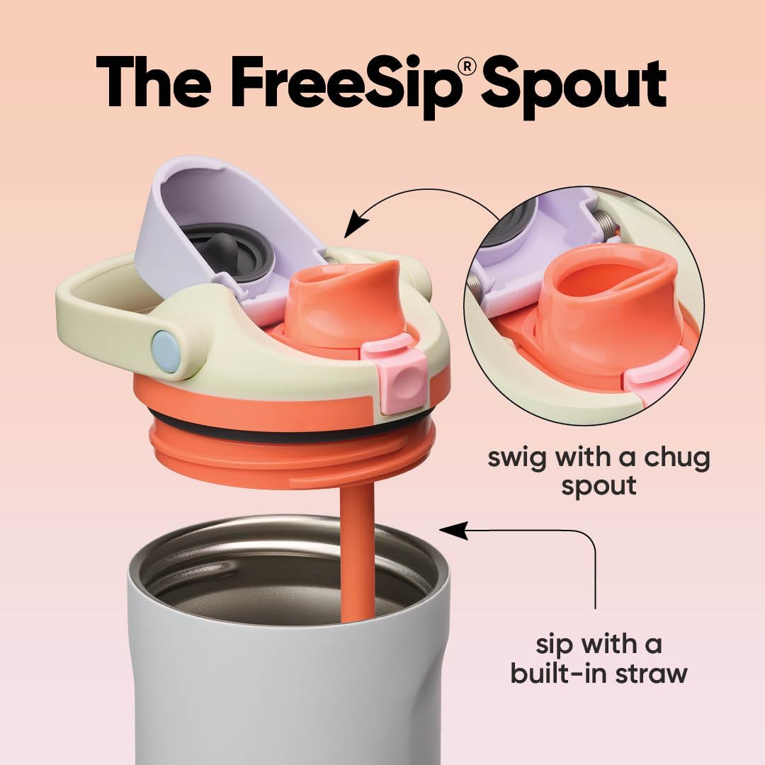 Owala FreeSip Sway Insulated Stainless Steel Water Bottle with Two-Way Spout, Built-In Straw and Bucket Handle, Made for Travel, School, and Sports, 30oz, BPA Free, Leak Proof, Pink Angel Food Cake