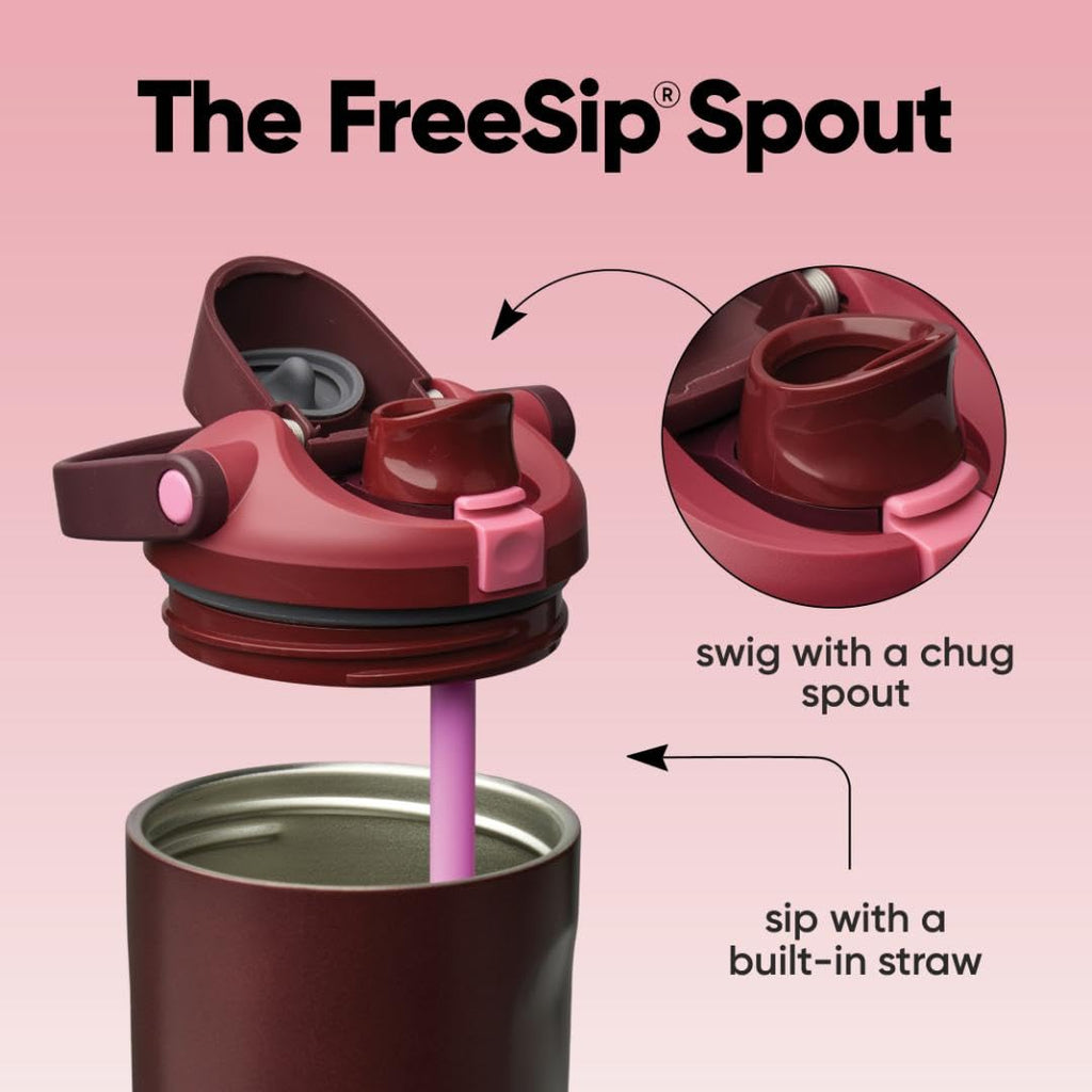 Owala FreeSip Sway Insulated Stainless Steel Water Bottle with Two-Way Spout, Built-In Straw and Bucket Handle, Made for Travel, School, and Sports, 30oz, BPA Free, Leak Proof, Pink Angel Food Cake