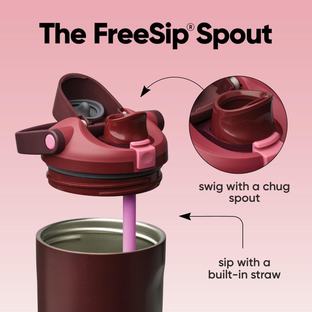 Owala FreeSip Sway Insulated Stainless Steel Water Bottle with Two-Way Spout, Built-In Straw and Bucket Handle, Made for Travel, School, and Sports, 30oz, BPA Free, Leak Proof, Pink Angel Food Cake