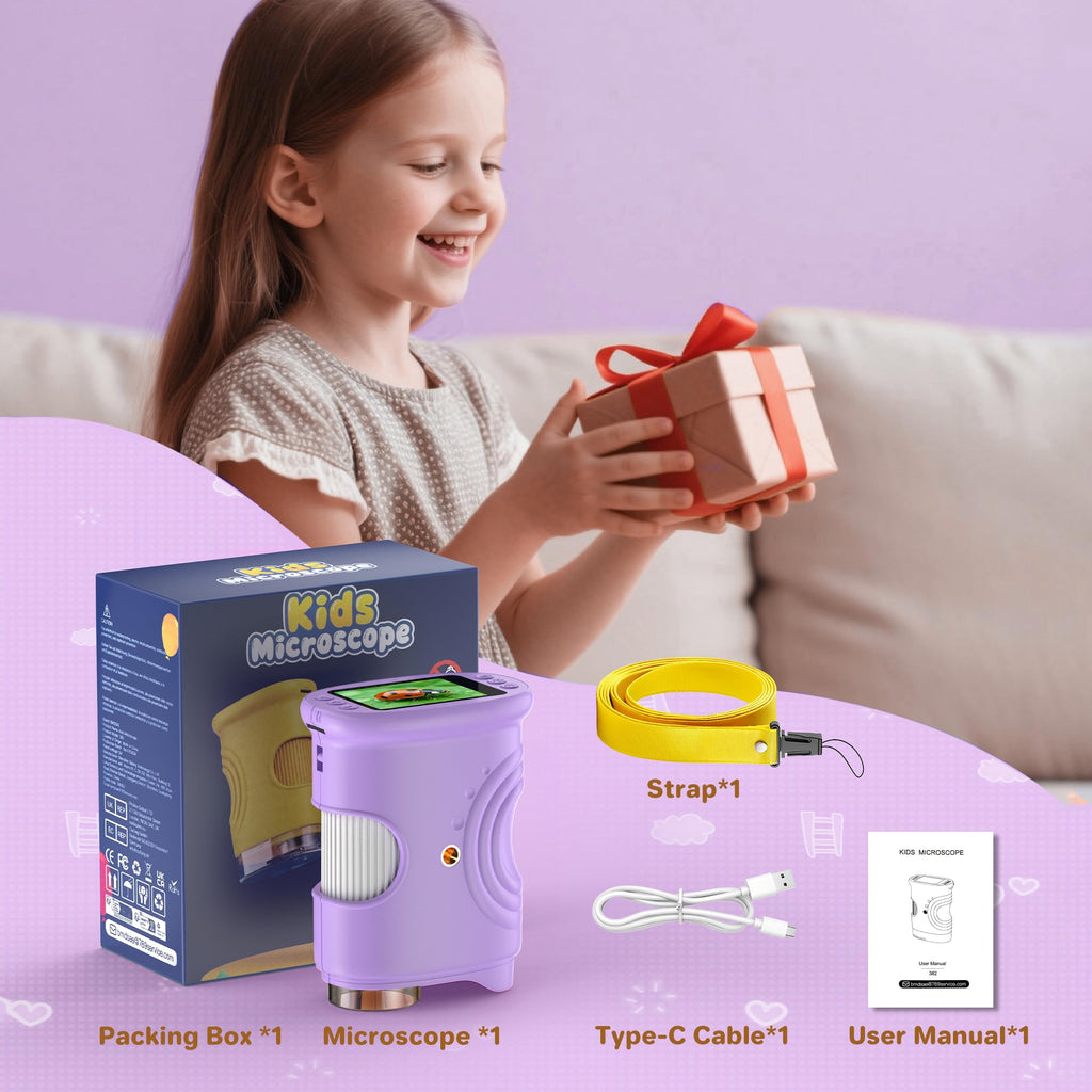 Microscopio digital de mano 1000X para niños: microscopio de bolsillo con pantalla IPS de 2.0 pulgadas, juguetes STEM, regalos de cumpleaños para niñas, niños y niños, kits portátiles de ciencia Edu para niños de 3 a 6 a 12 años