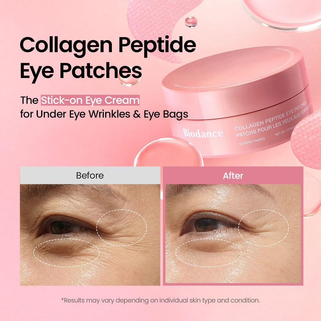 BIODANCE Parches de péptido de colágeno para los ojos, parches antiarrugas y líneas sonrientes para la cara, máscara debajo de los ojos para líneas finas y bolsas de ojos, artículos esenciales de viaje y regalos de cuidado personal para mujeres, cuidado d