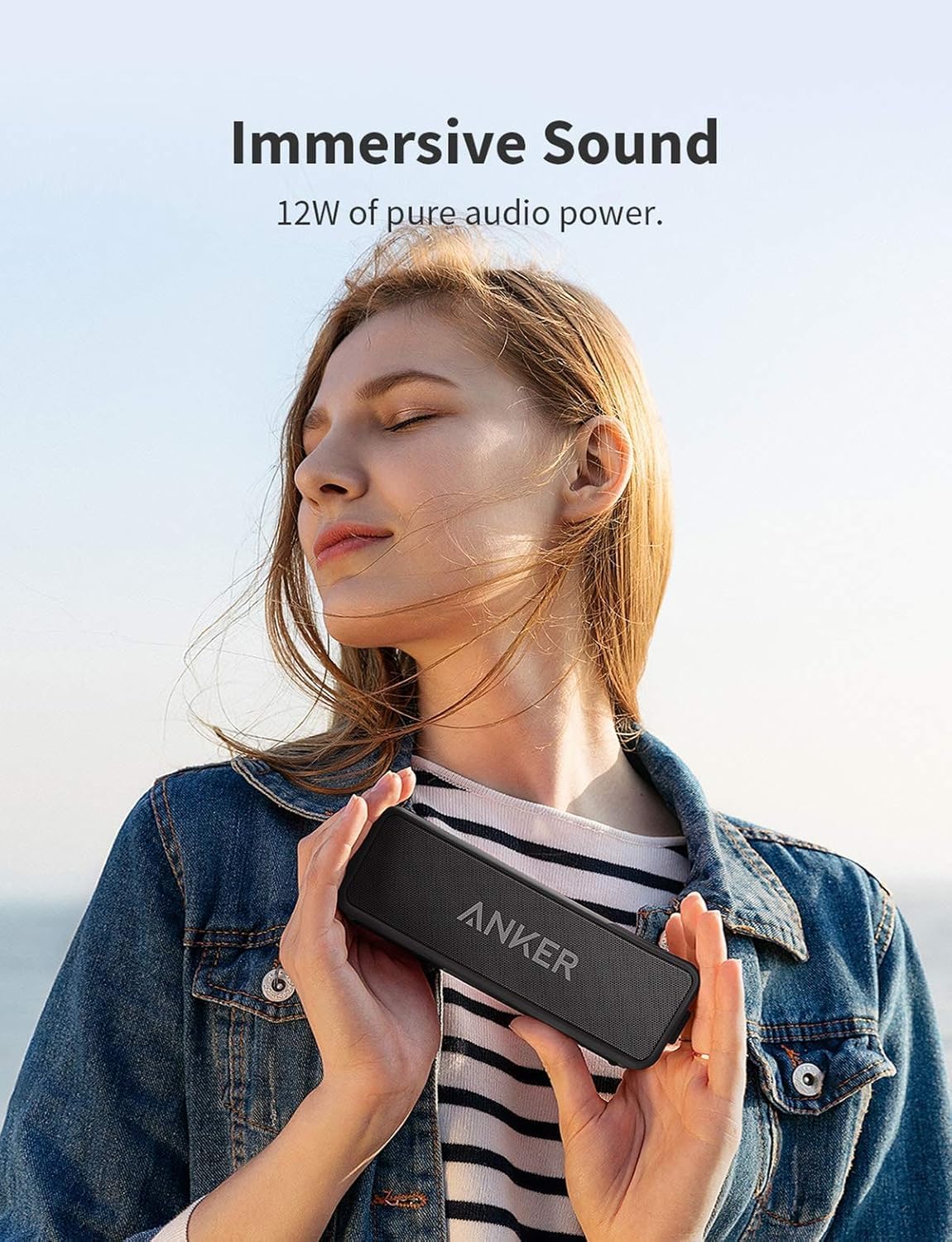 Anker Soundcore 2 - Altavoz Bluetooth portátil con sonido estéreo, Bluetooth 5, BassUp, impermeable IPX7, 24 horas de reproducción, emparejamiento estéreo inalámbrico, altavoz para el hogar, exterior
