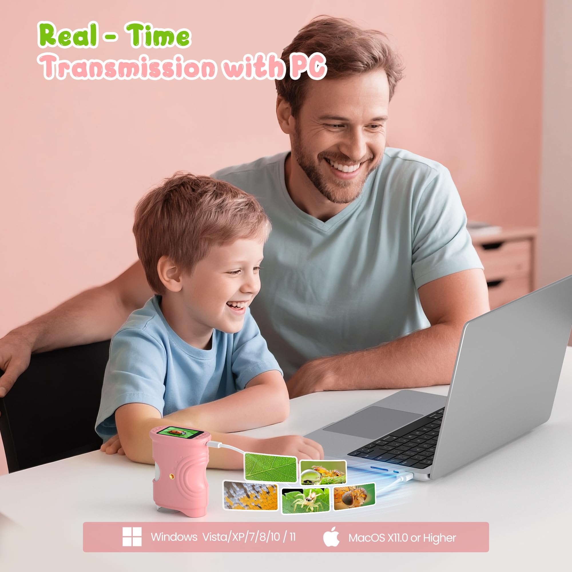 Microscopio digital de mano 1000X para niños: microscopio de bolsillo con pantalla IPS de 2.0 pulgadas, juguetes STEM, regalos de cumpleaños para niñas, niños y niños, kits portátiles de ciencia Edu para niños de 3 a 6 a 12 años