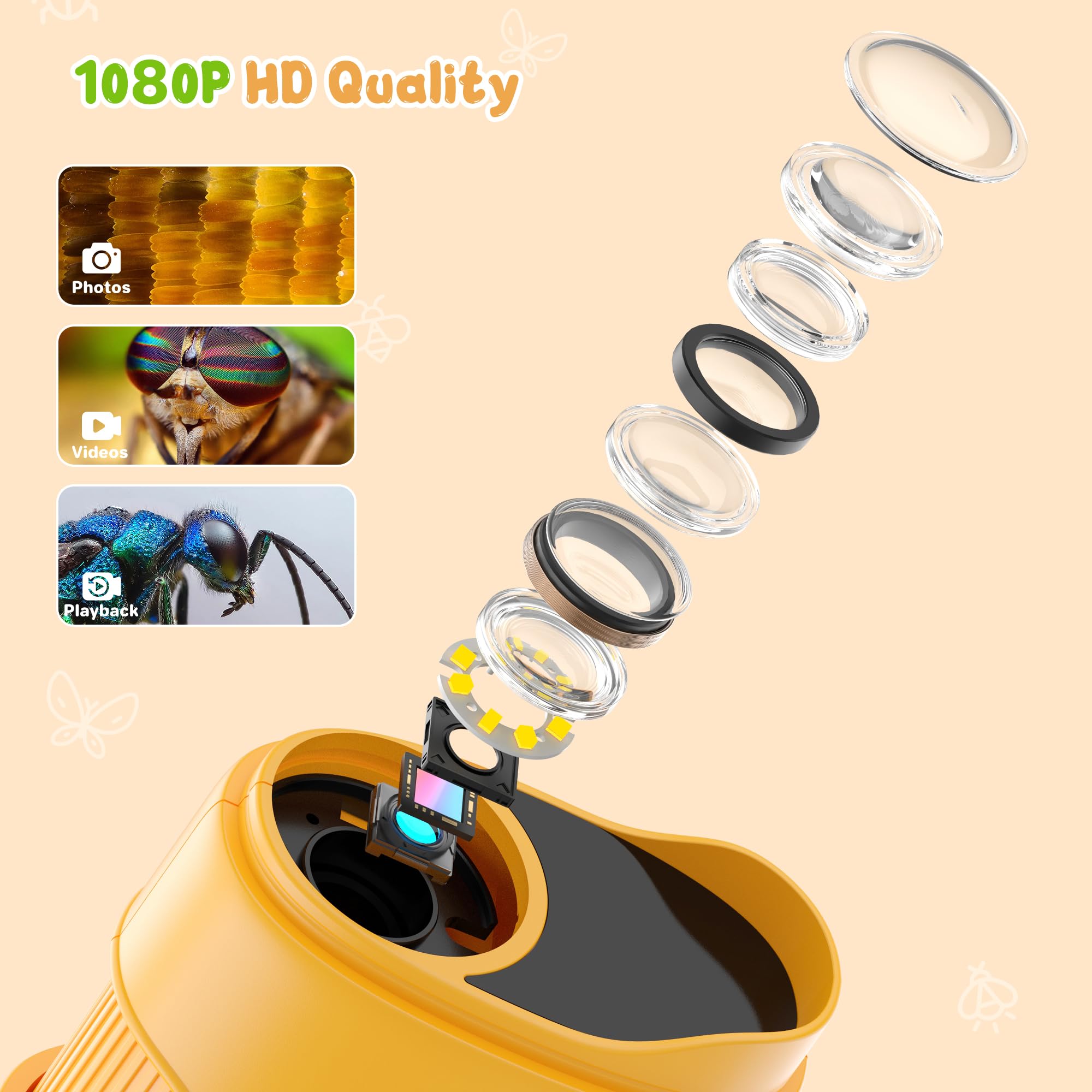 Microscopio digital de mano 1000X para niños: microscopio de bolsillo con pantalla IPS de 2.0 pulgadas, juguetes STEM, regalos de cumpleaños para niñas, niños y niños, kits portátiles de ciencia Edu para niños de 3 a 6 a 12 años