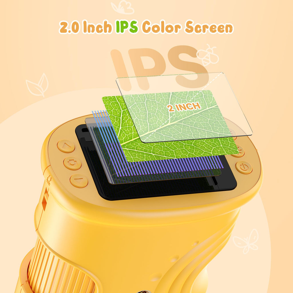 Microscopio digital de mano 1000X para niños: microscopio de bolsillo con pantalla IPS de 2.0 pulgadas, juguetes STEM, regalos de cumpleaños para niñas, niños y niños, kits portátiles de ciencia Edu para niños de 3 a 6 a 12 años