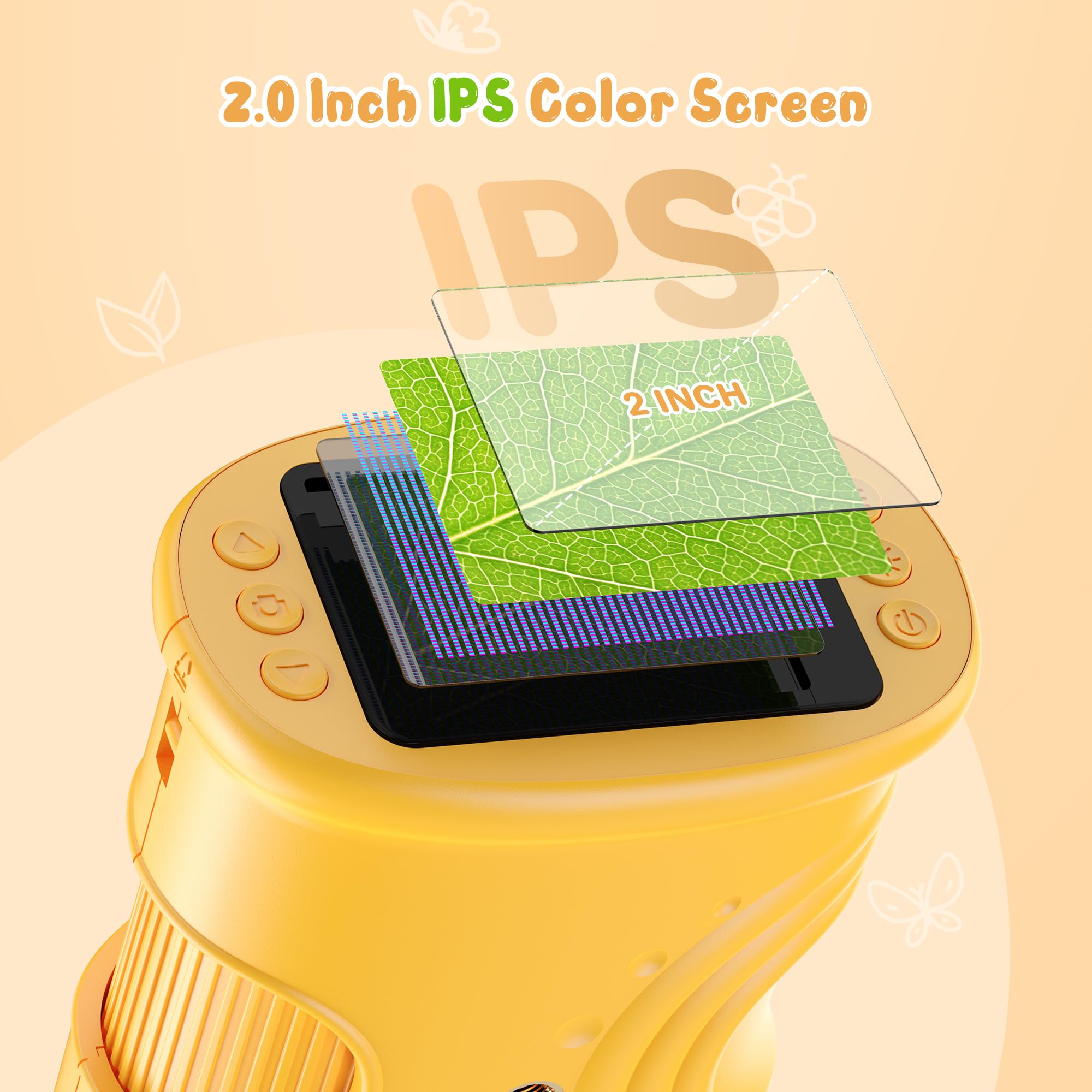 Microscopio digital de mano 1000X para niños: microscopio de bolsillo con pantalla IPS de 2.0 pulgadas, juguetes STEM, regalos de cumpleaños para niñas, niños y niños, kits portátiles de ciencia Edu para niños de 3 a 6 a 12 años