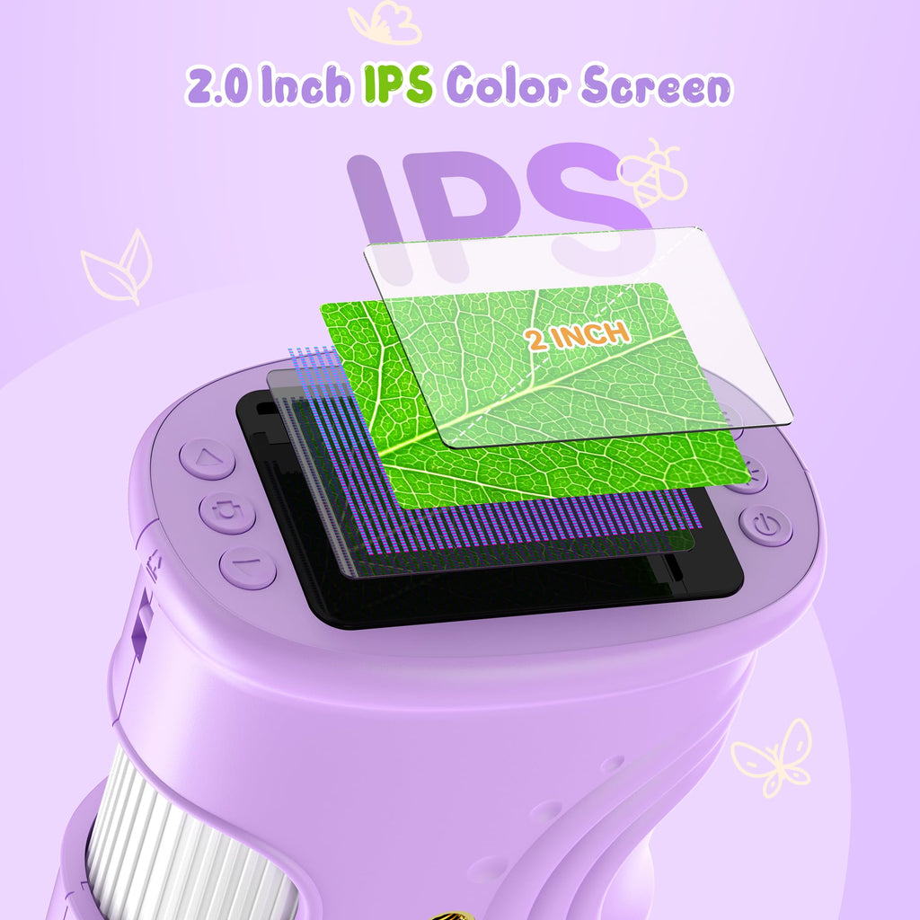 Microscopio digital de mano 1000X para niños: microscopio de bolsillo con pantalla IPS de 2.0 pulgadas, juguetes STEM, regalos de cumpleaños para niñas, niños y niños, kits portátiles de ciencia Edu para niños de 3 a 6 a 12 años