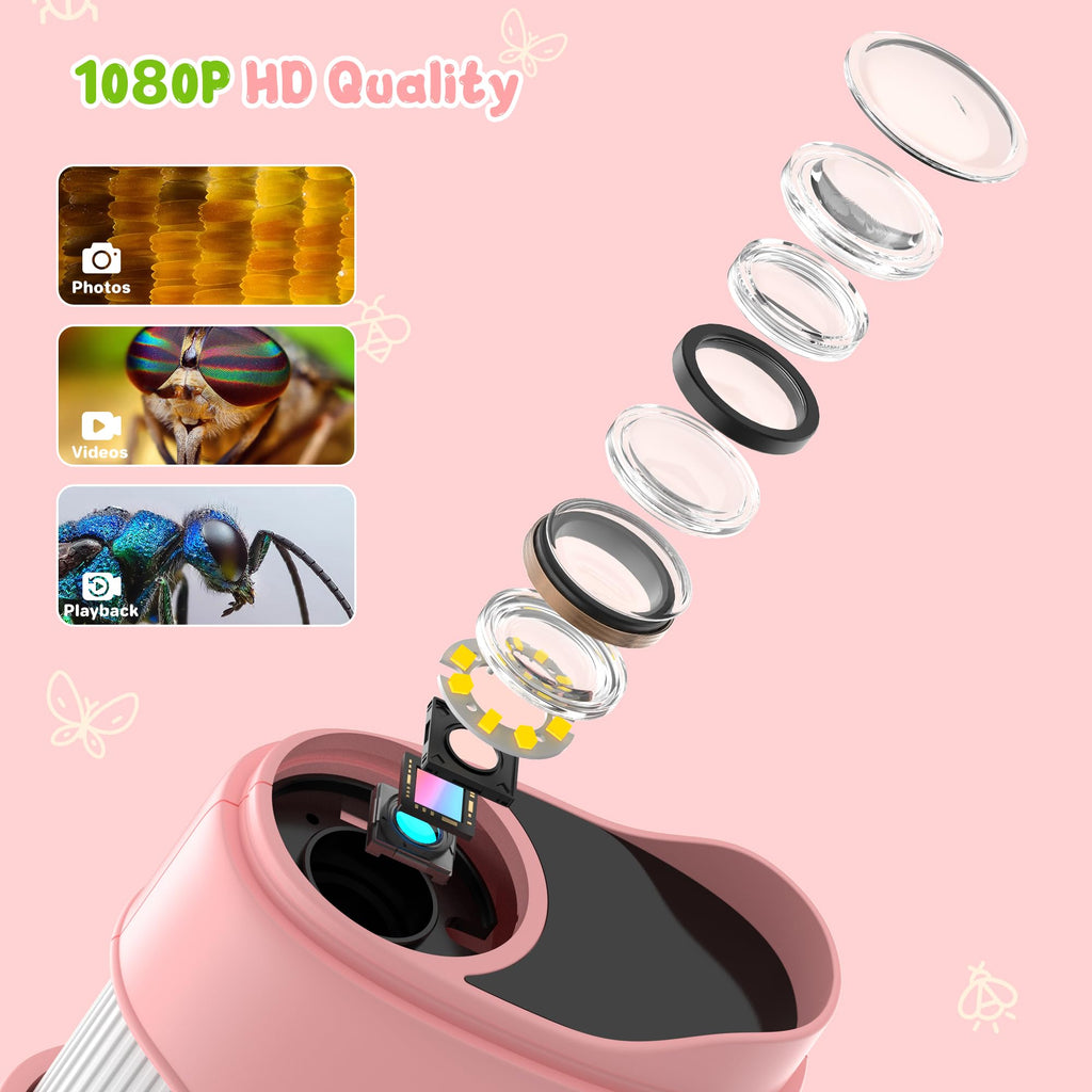 Microscopio digital de mano 1000X para niños: microscopio de bolsillo con pantalla IPS de 2.0 pulgadas, juguetes STEM, regalos de cumpleaños para niñas, niños y niños, kits portátiles de ciencia Edu para niños de 3 a 6 a 12 años