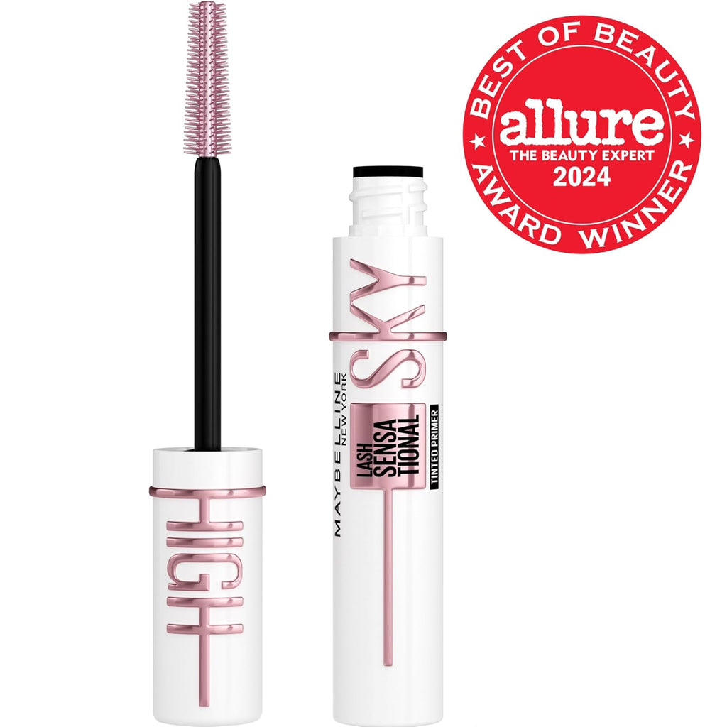 Maybelline Lash Sensational Sky High - Máscara de pestañas lavable, maquillaje, voluminizadora, alargadora, definidora, rizador, fórmula acumulable, negro más negro, 1 unidad