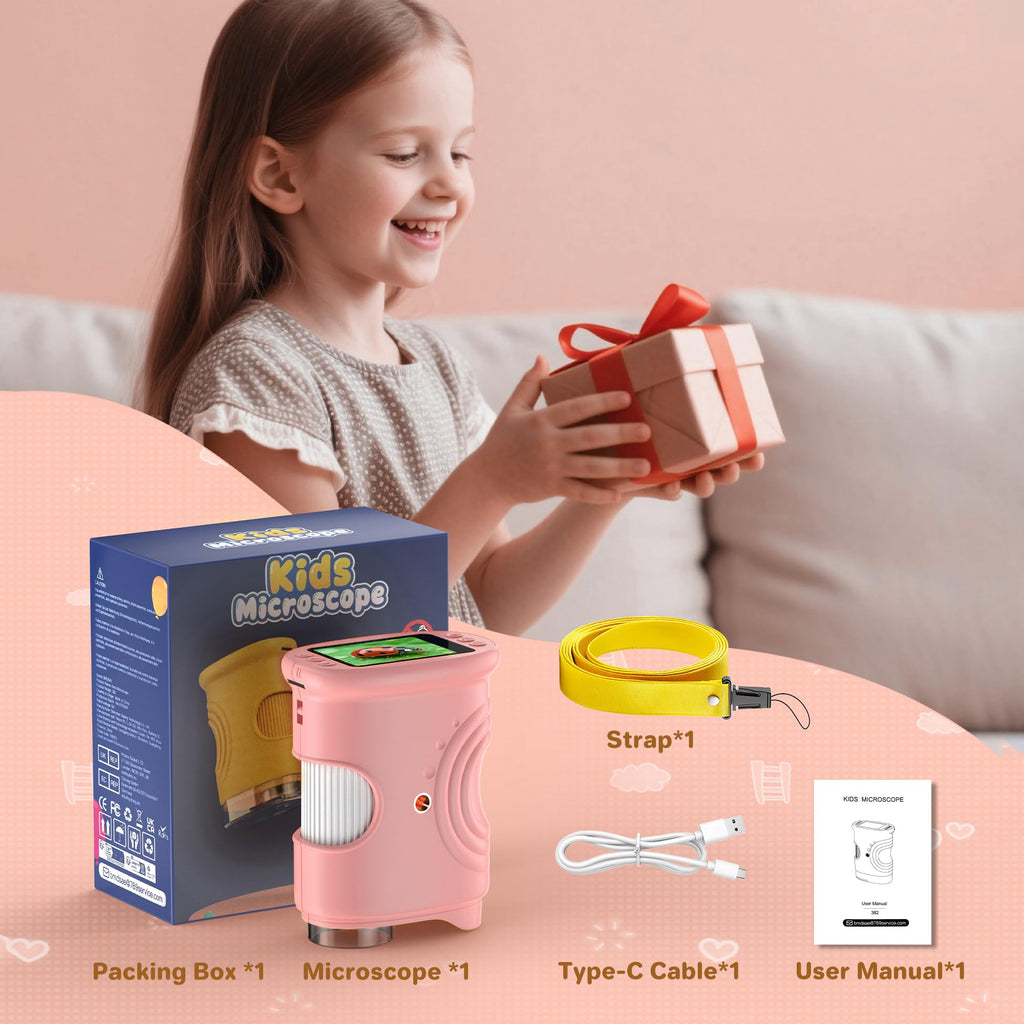 Microscopio digital de mano 1000X para niños: microscopio de bolsillo con pantalla IPS de 2.0 pulgadas, juguetes STEM, regalos de cumpleaños para niñas, niños y niños, kits portátiles de ciencia Edu para niños de 3 a 6 a 12 años