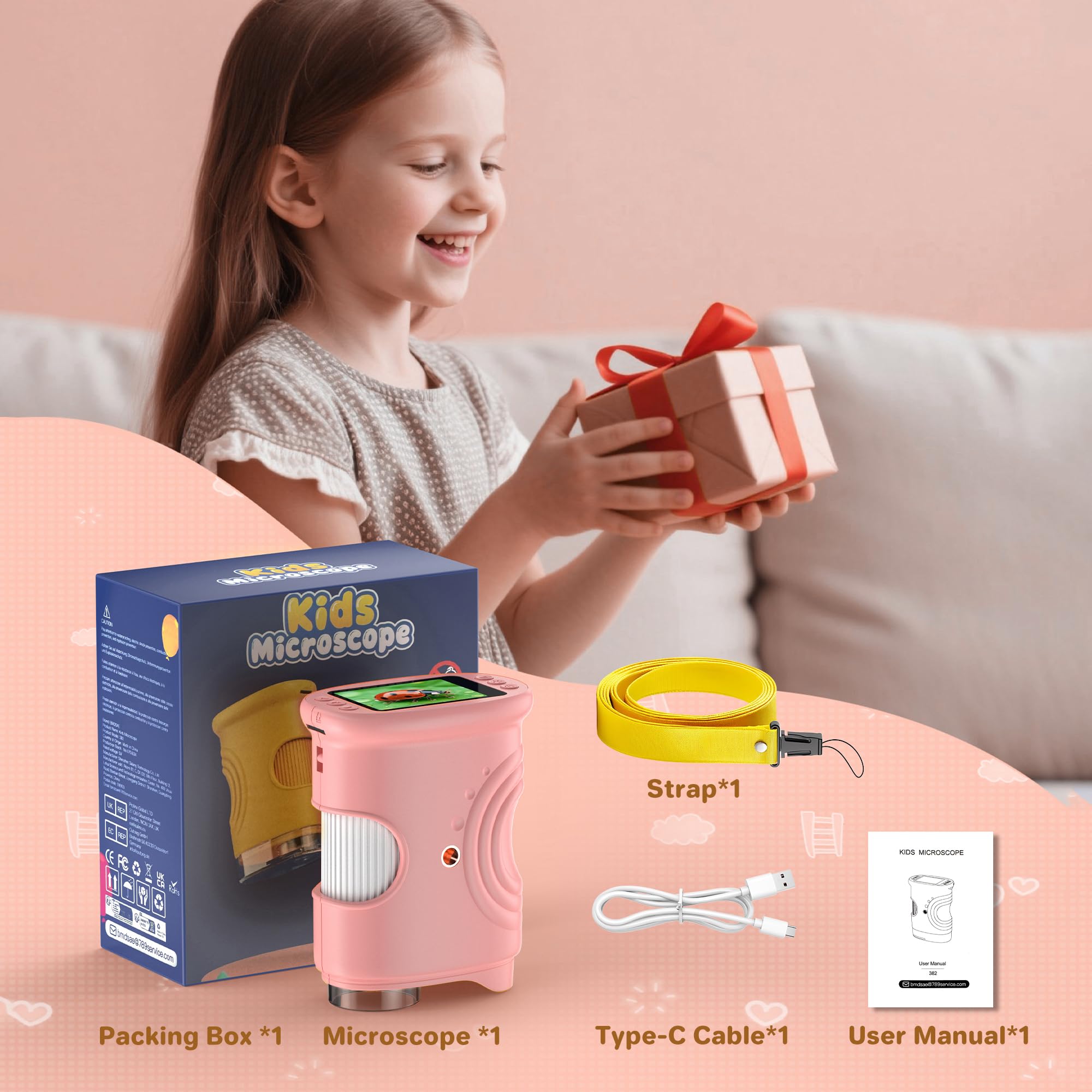 Microscopio digital de mano 1000X para niños: microscopio de bolsillo con pantalla IPS de 2.0 pulgadas, juguetes STEM, regalos de cumpleaños para niñas, niños y niños, kits portátiles de ciencia Edu para niños de 3 a 6 a 12 años