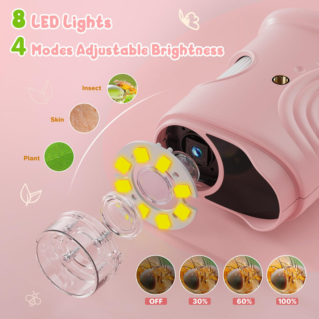 Microscopio digital de mano 1000X para niños: microscopio de bolsillo con pantalla IPS de 2.0 pulgadas, juguetes STEM, regalos de cumpleaños para niñas, niños y niños, kits portátiles de ciencia Edu para niños de 3 a 6 a 12 años