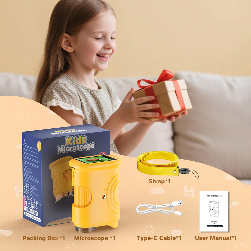 Microscopio digital de mano 1000X para niños: microscopio de bolsillo con pantalla IPS de 2.0 pulgadas, juguetes STEM, regalos de cumpleaños para niñas, niños y niños, kits portátiles de ciencia Edu para niños de 3 a 6 a 12 años