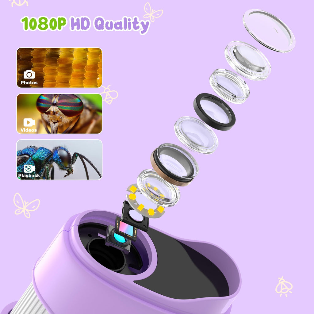 Microscopio digital de mano 1000X para niños: microscopio de bolsillo con pantalla IPS de 2.0 pulgadas, juguetes STEM, regalos de cumpleaños para niñas, niños y niños, kits portátiles de ciencia Edu para niños de 3 a 6 a 12 años
