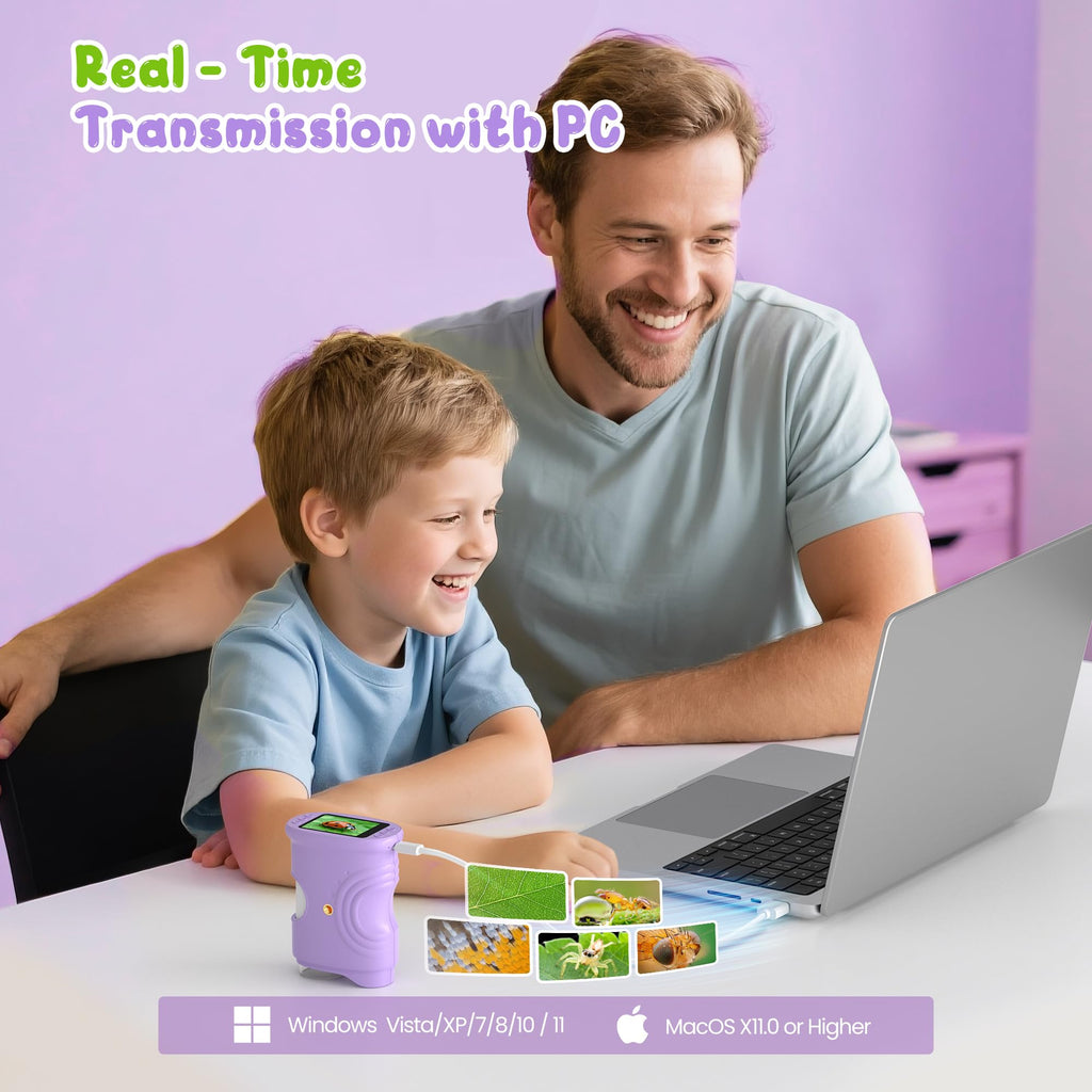 Microscopio digital de mano 1000X para niños: microscopio de bolsillo con pantalla IPS de 2.0 pulgadas, juguetes STEM, regalos de cumpleaños para niñas, niños y niños, kits portátiles de ciencia Edu para niños de 3 a 6 a 12 años