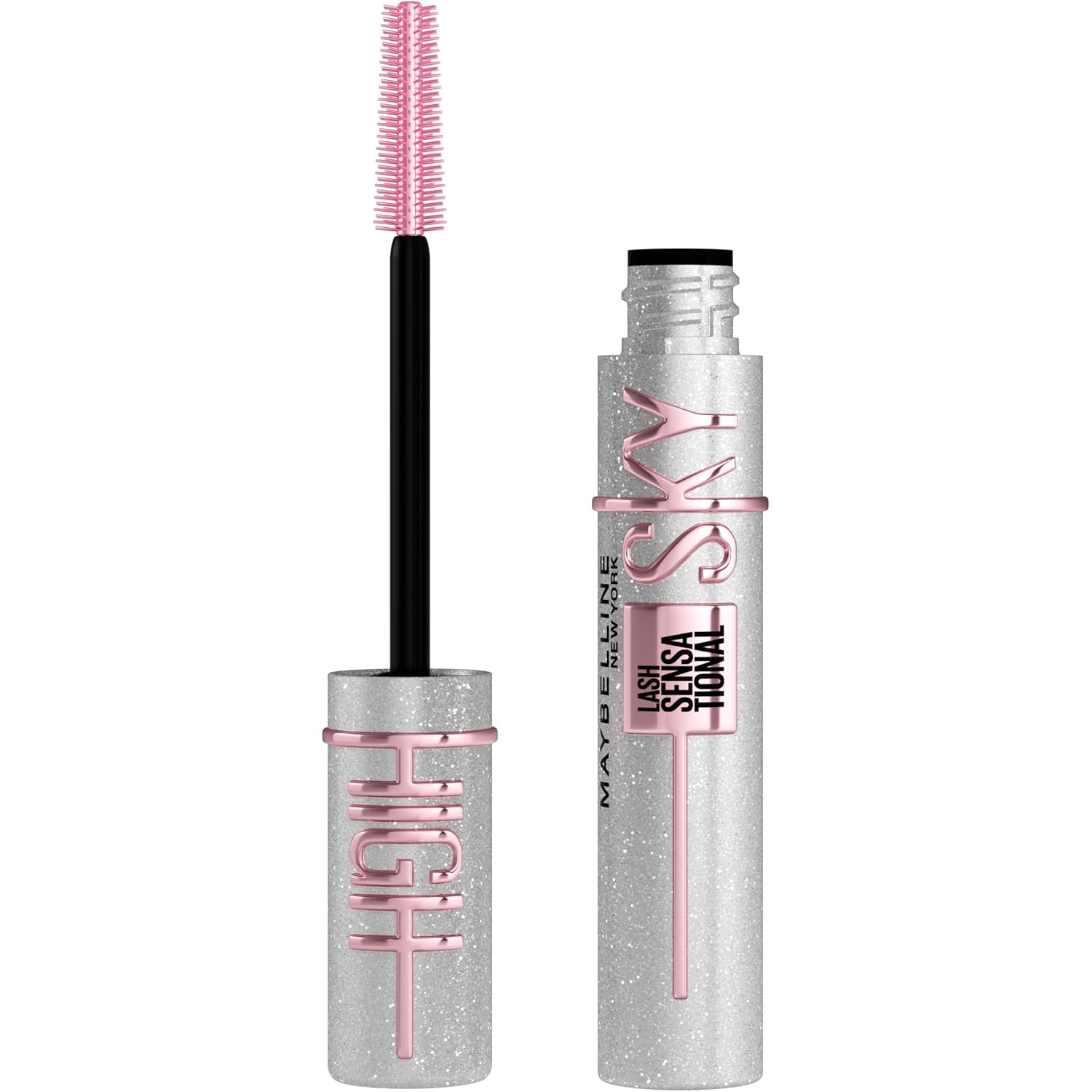Maybelline Lash Sensational Sky High - Máscara de pestañas lavable, maquillaje, voluminizadora, alargadora, definidora, rizador, fórmula acumulable, negro más negro, 1 unidad