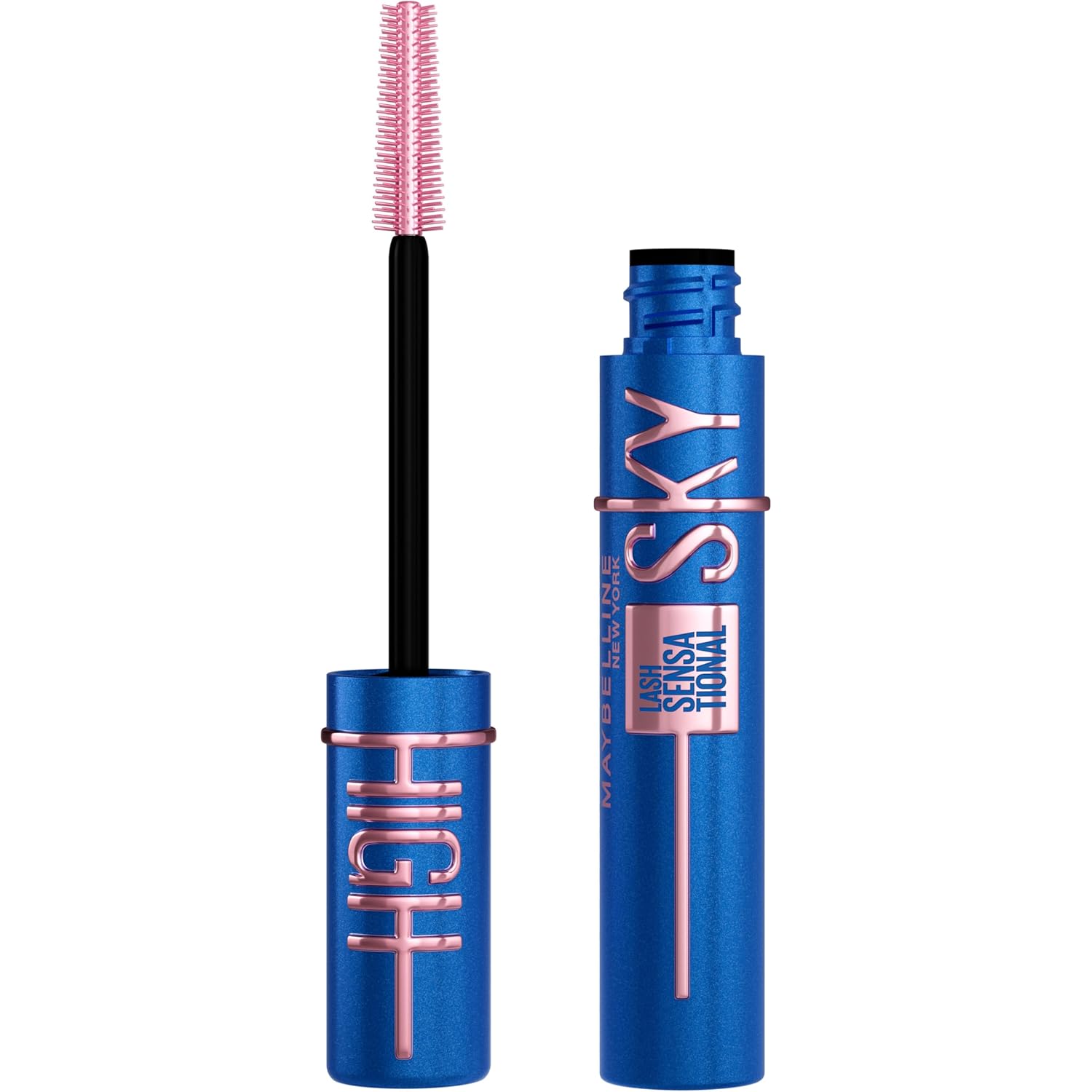 Maybelline Lash Sensational Sky High - Máscara de pestañas lavable, maquillaje, voluminizadora, alargadora, definidora, rizador, fórmula acumulable, negro más negro, 1 unidad