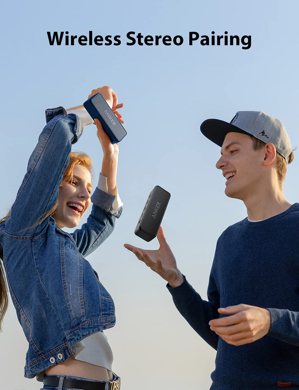 Anker Soundcore 2 - Altavoz Bluetooth portátil con sonido estéreo, Bluetooth 5, BassUp, impermeable IPX7, 24 horas de reproducción, emparejamiento estéreo inalámbrico, altavoz para el hogar, exterior