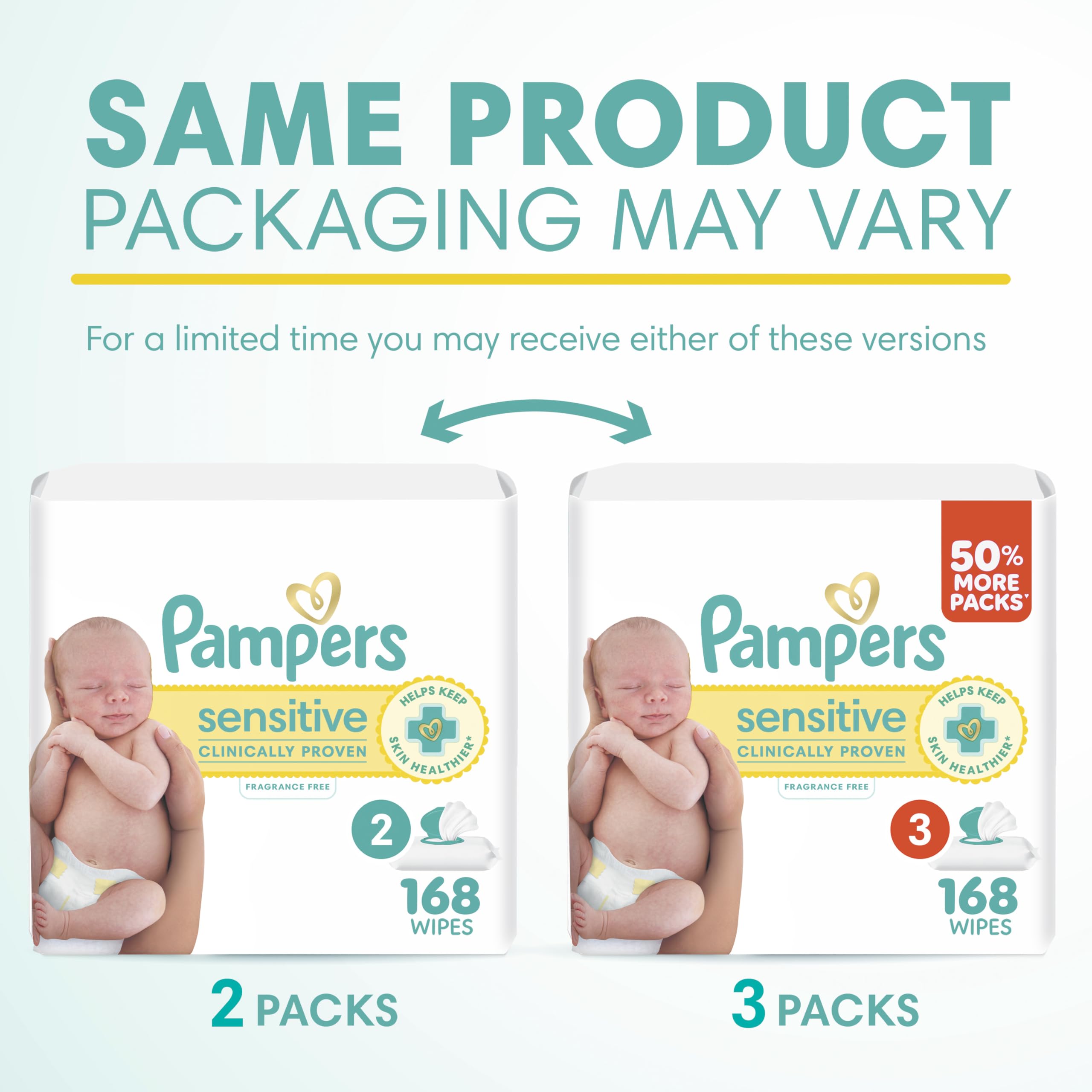 Pampers Sensitive Baby Wipes, Clinically Proven, Fragrance Free, Unscented, Water Based, Hypoallergenic, Multi-Use, Hand Wipes 1008 Wipes Total (18X Flip-Top Packs) [Packaging May Vary]